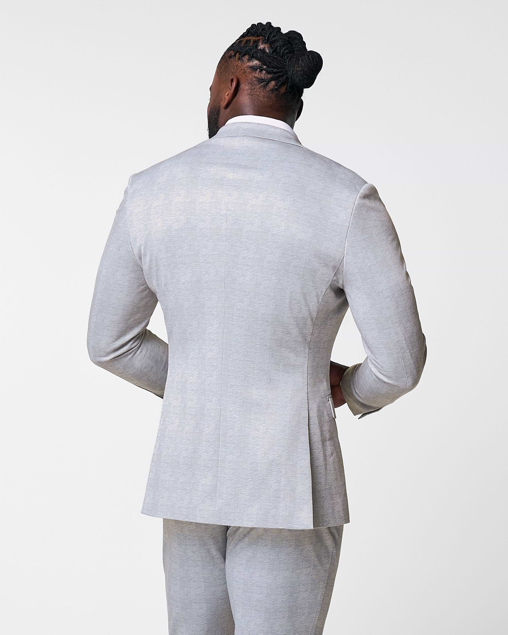 Athletic Fit Stretch Blazer - Light Grey Plaid