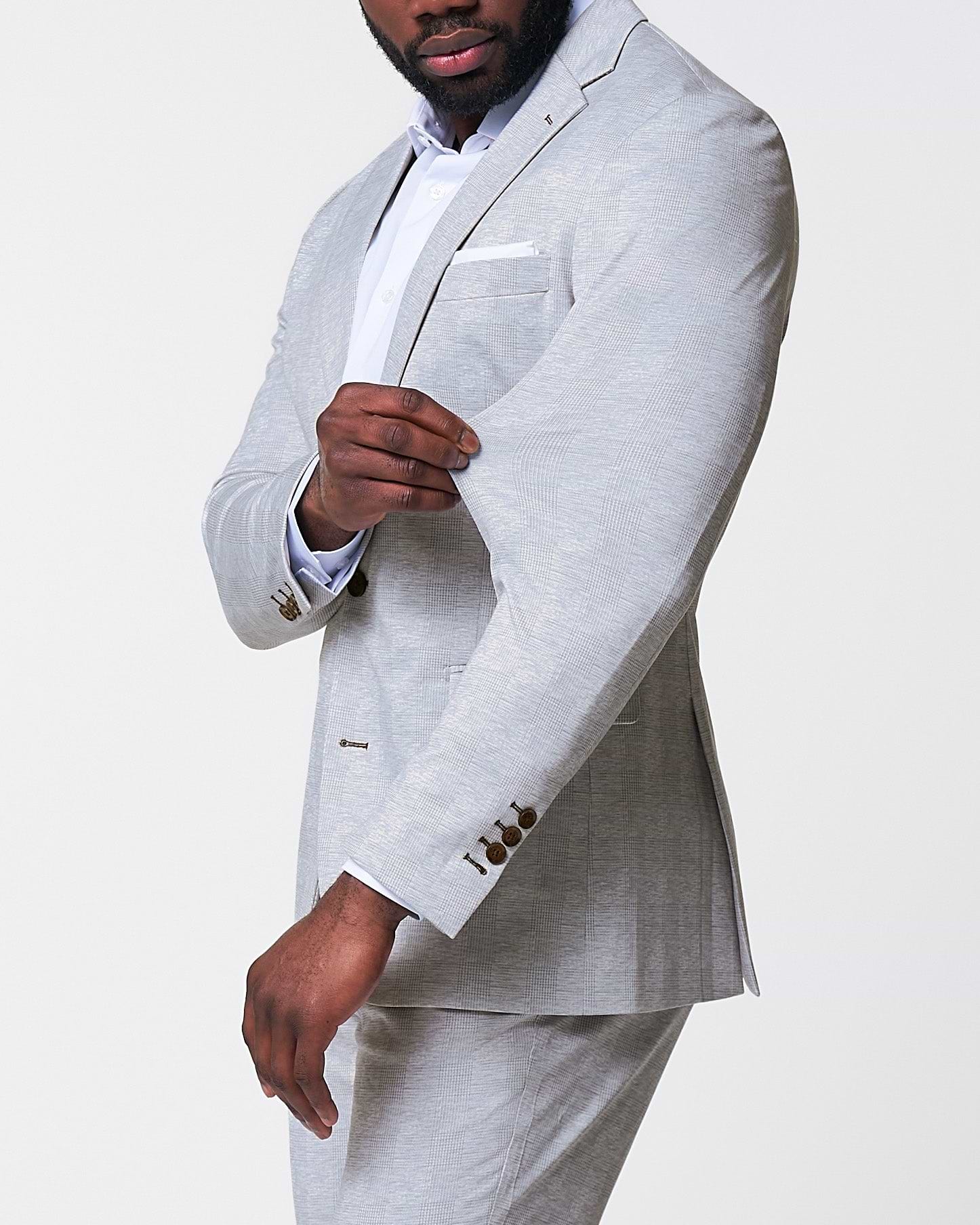 Athletic Fit Stretch Blazer - Light Grey Plaid