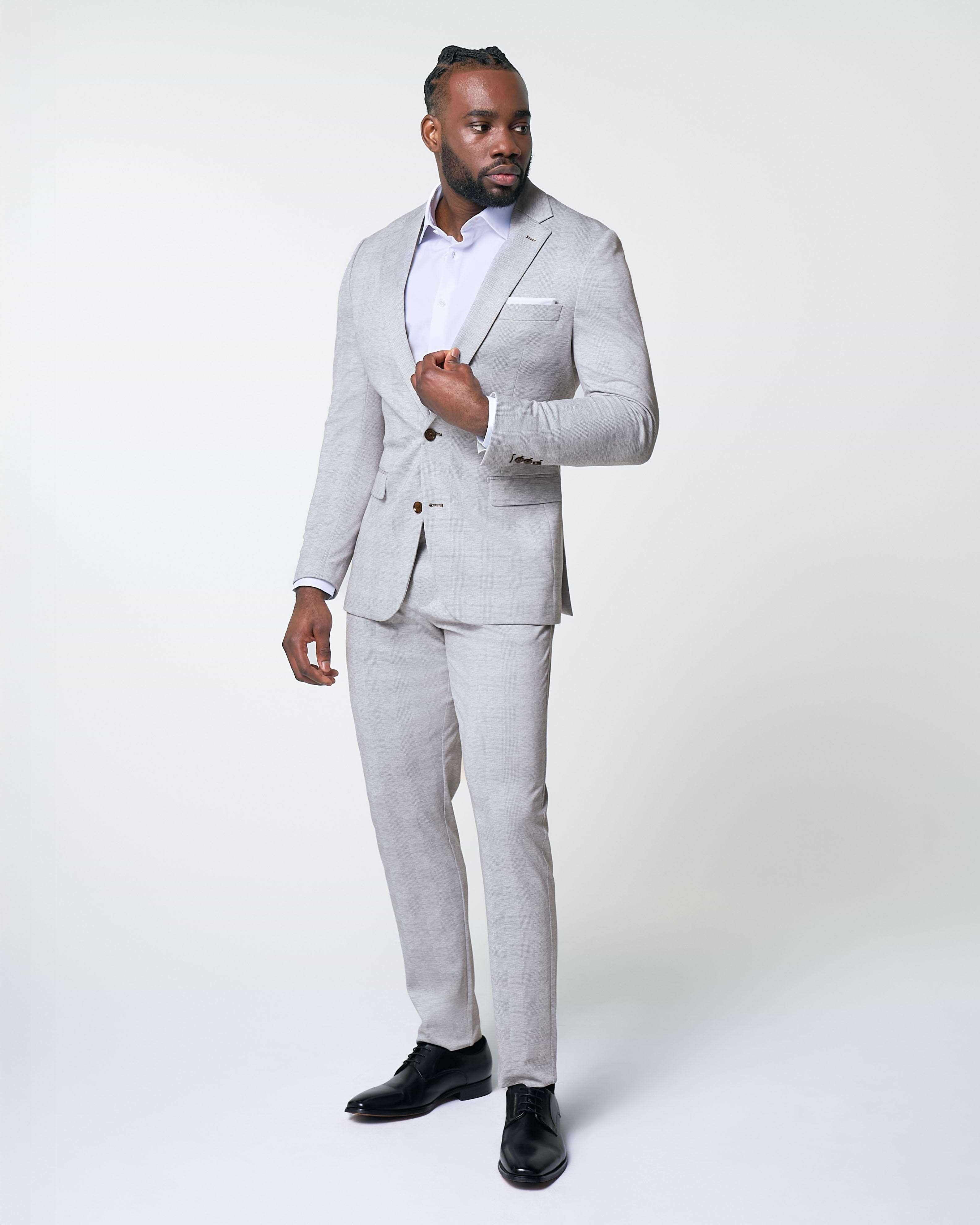 Athletic Fit Stretch Blazer - Light Grey Plaid