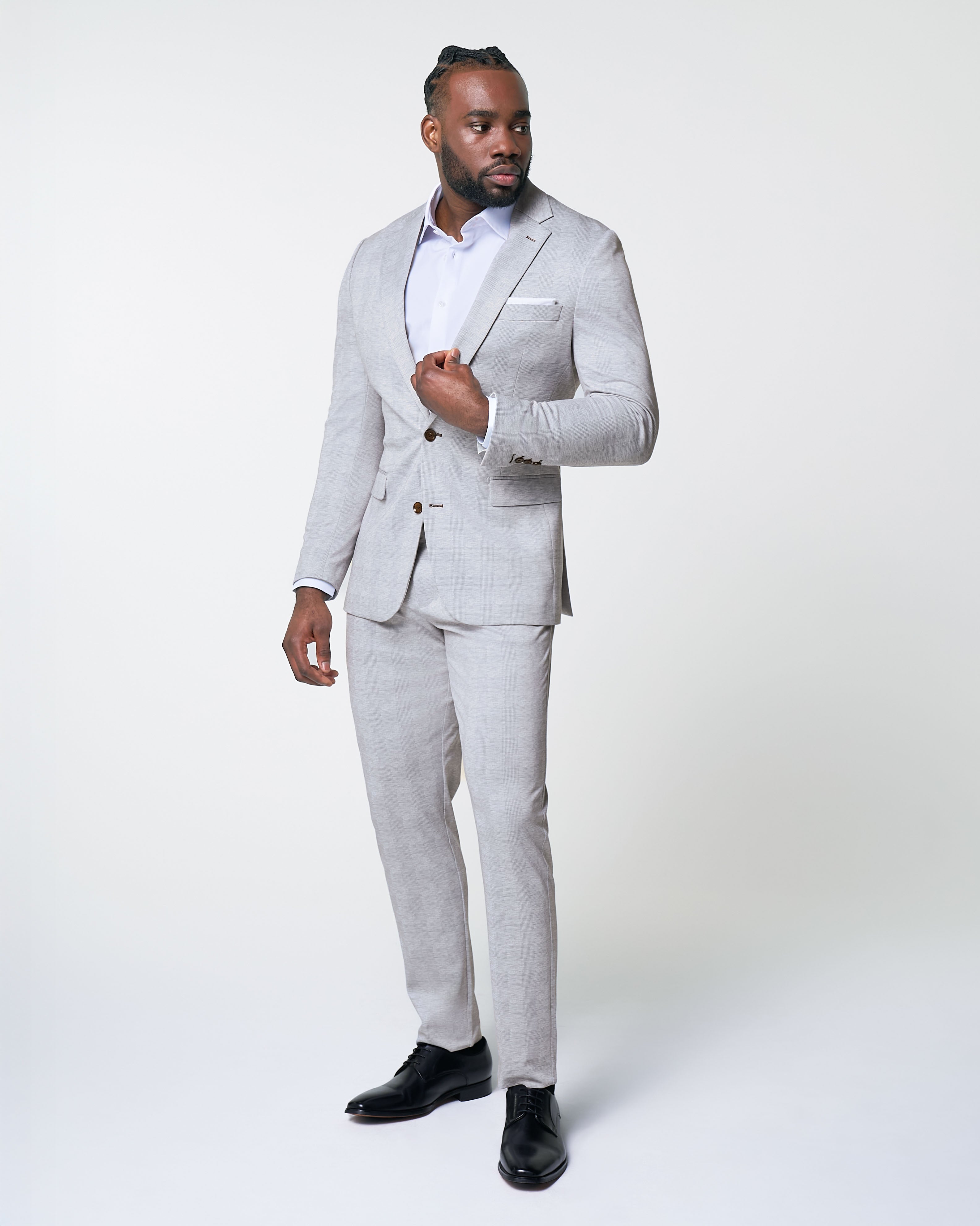 Athletic Fit Stretch Blazer - Light Grey Plaid