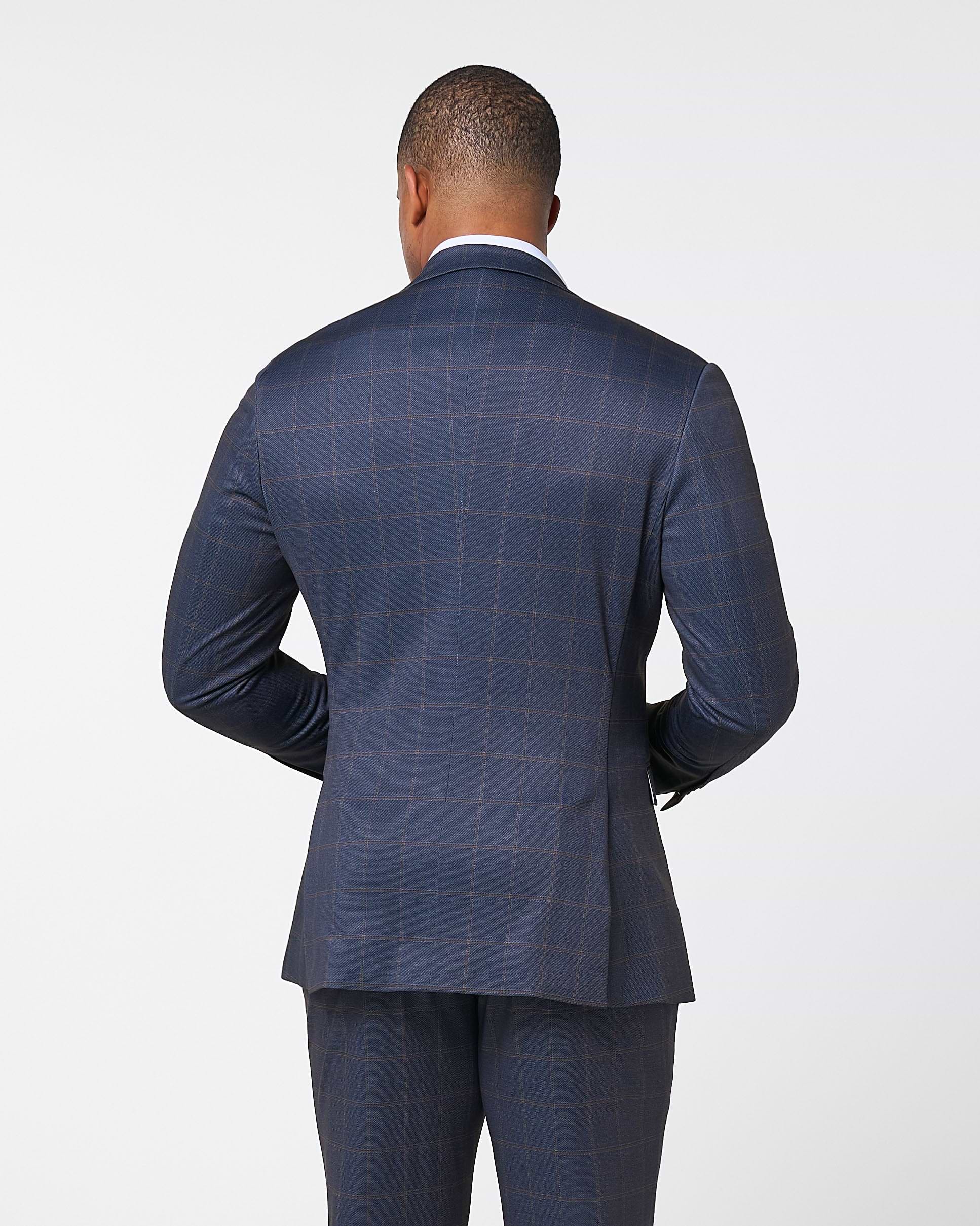 Athletic Fit Stretch Blazer - Navy & Brown Windowpane