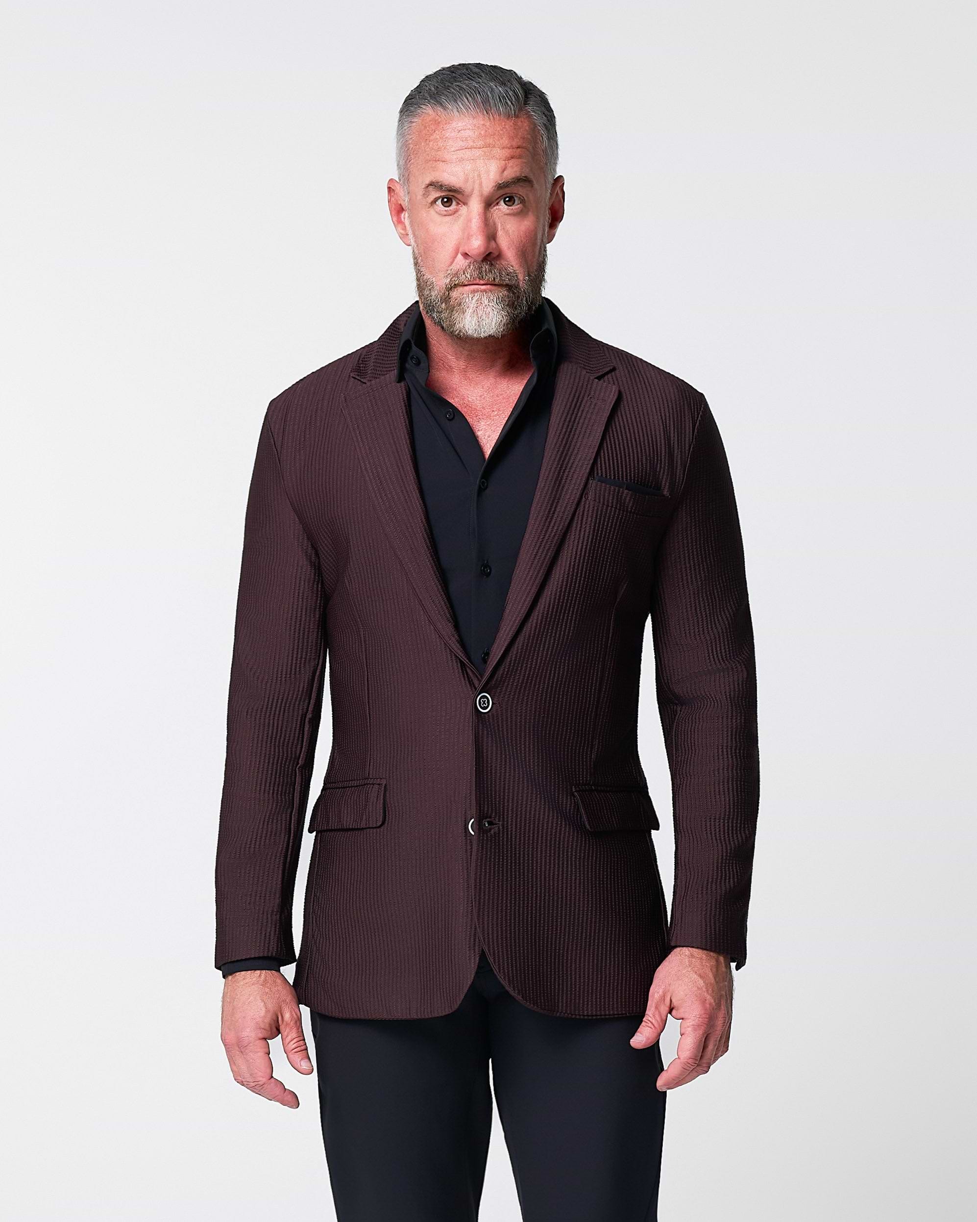 Athletic Fit Stretch Blazer - Plum Seersucker