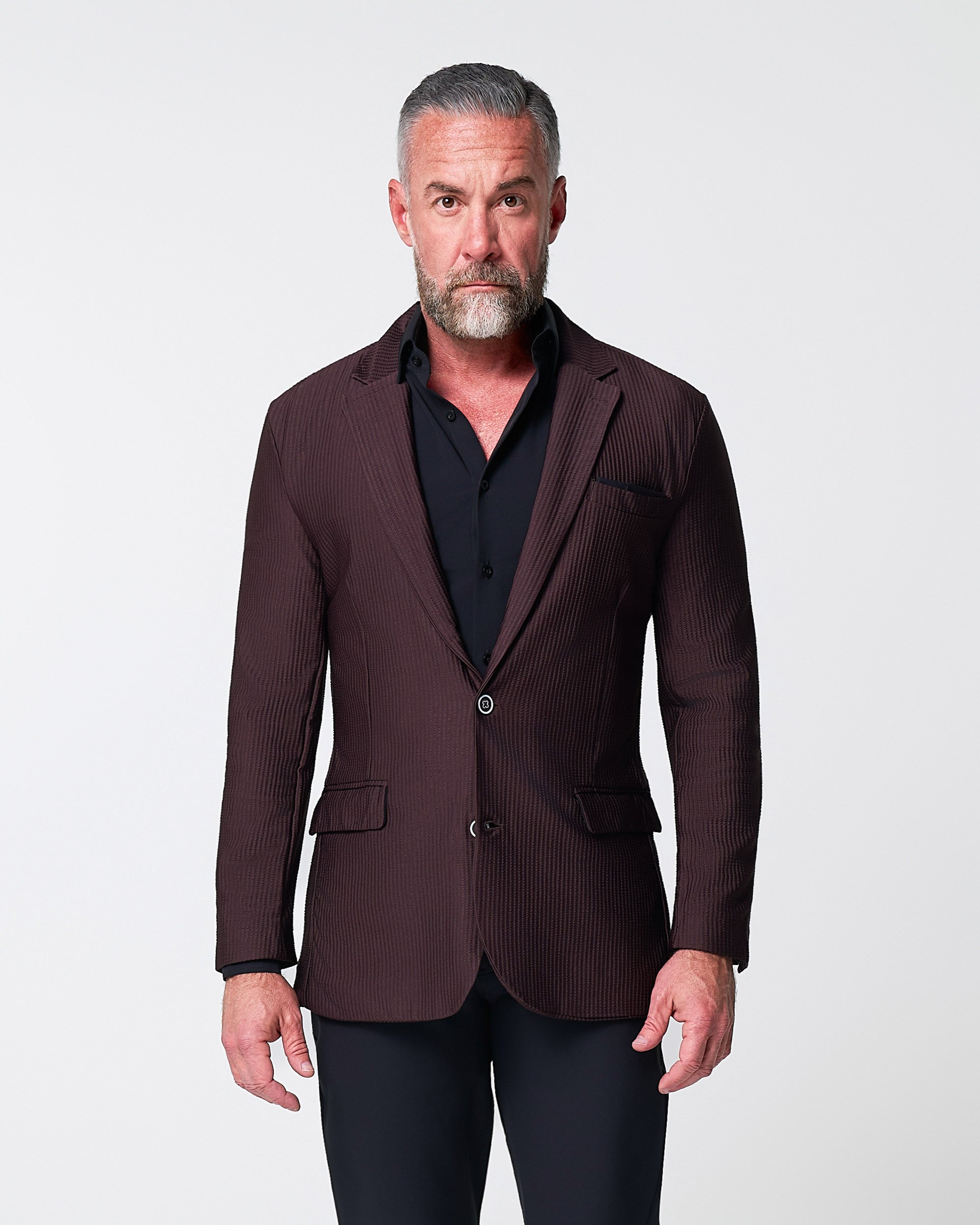 Athletic Fit Stretch Blazer - Plum Seersucker