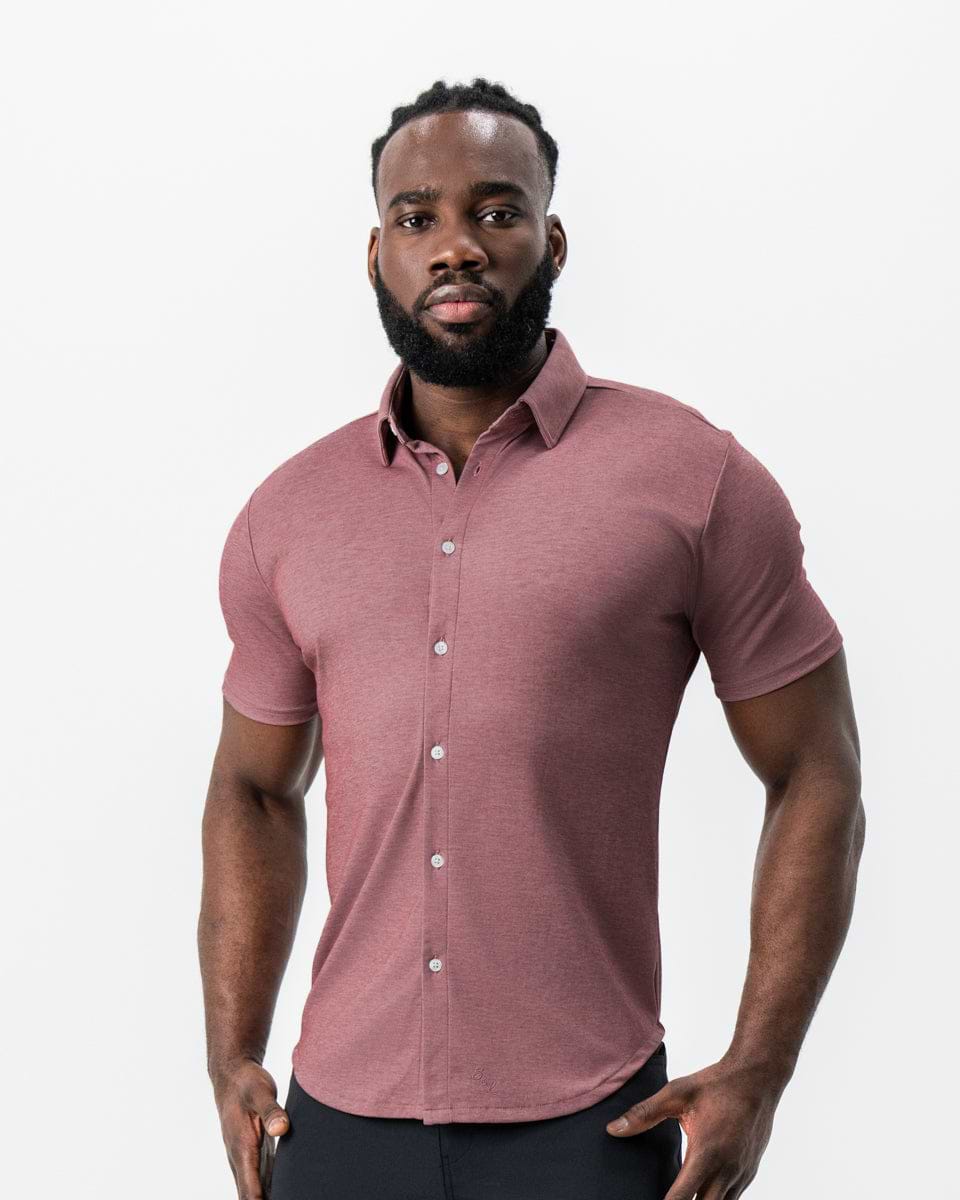"The Booker" Maroon Pique Short Sleeve Button Down
