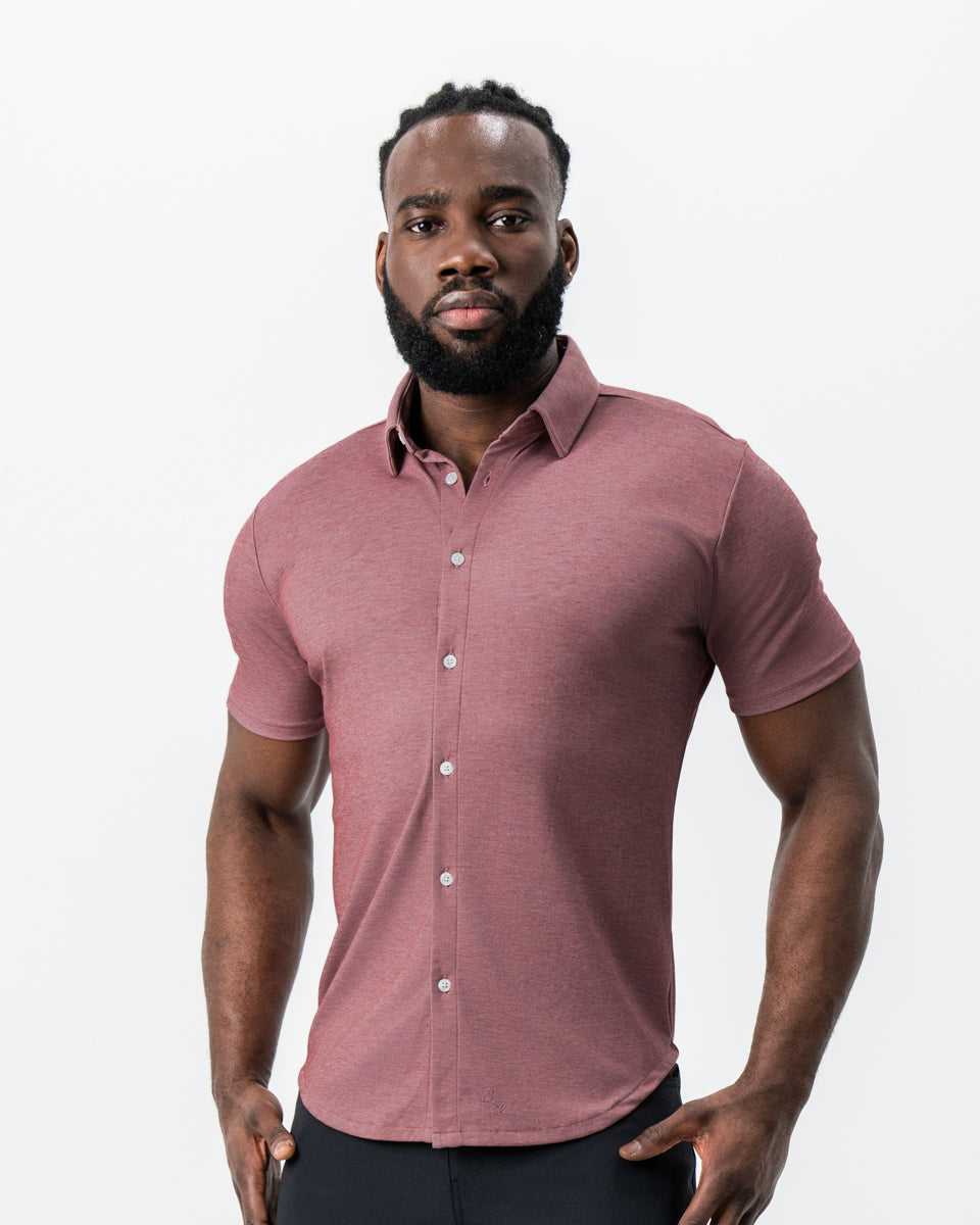"The Booker" Maroon Pique Short Sleeve Button Down