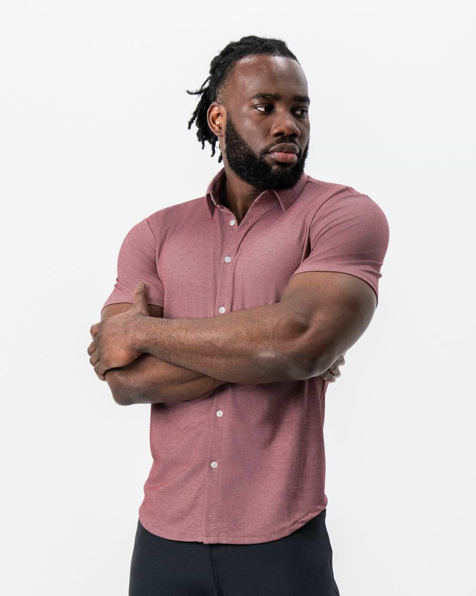 "The Booker" Maroon Pique Short Sleeve Button Down