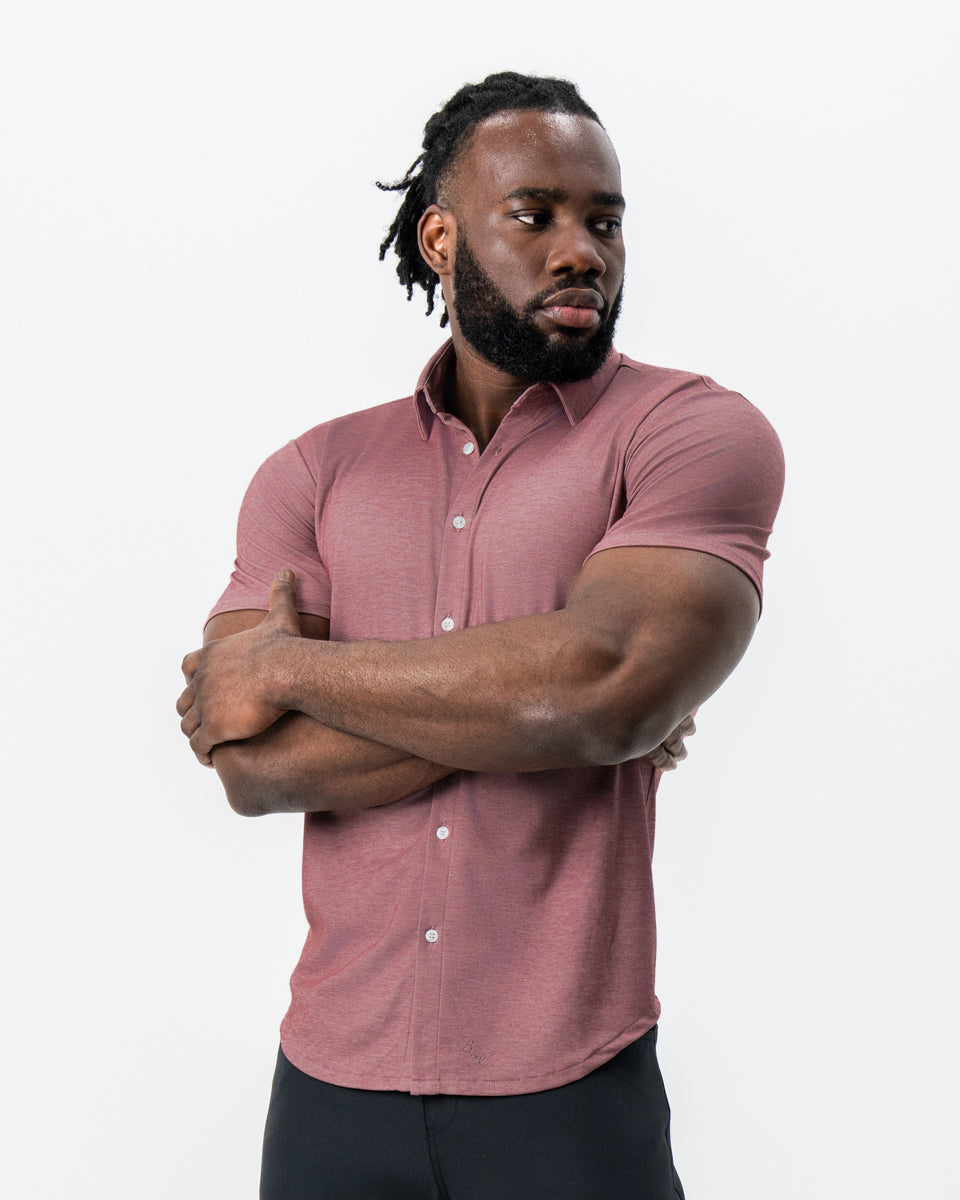 "The Booker" Maroon Pique Short Sleeve Button Down