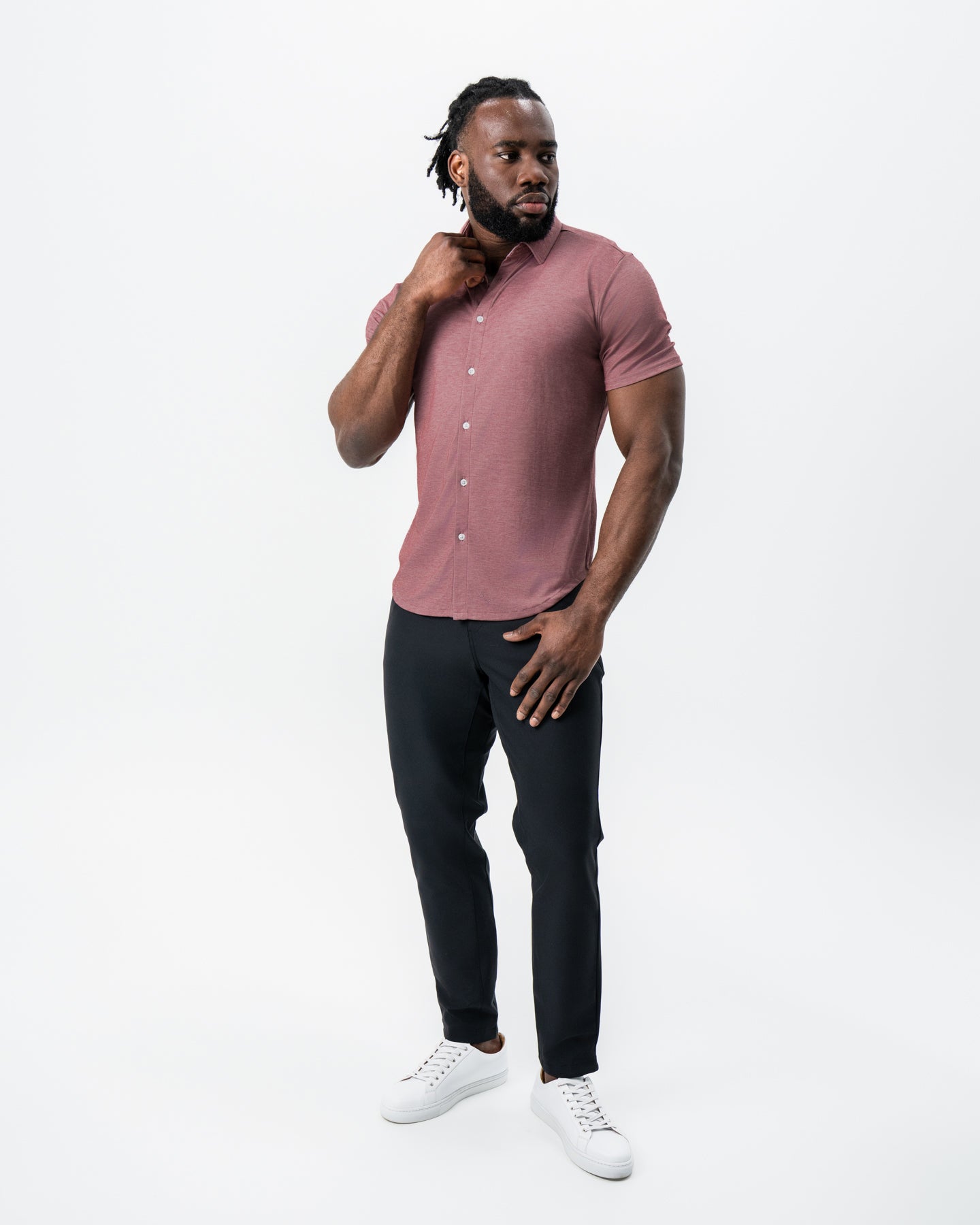 "The Booker" Maroon Pique Short Sleeve Button Down