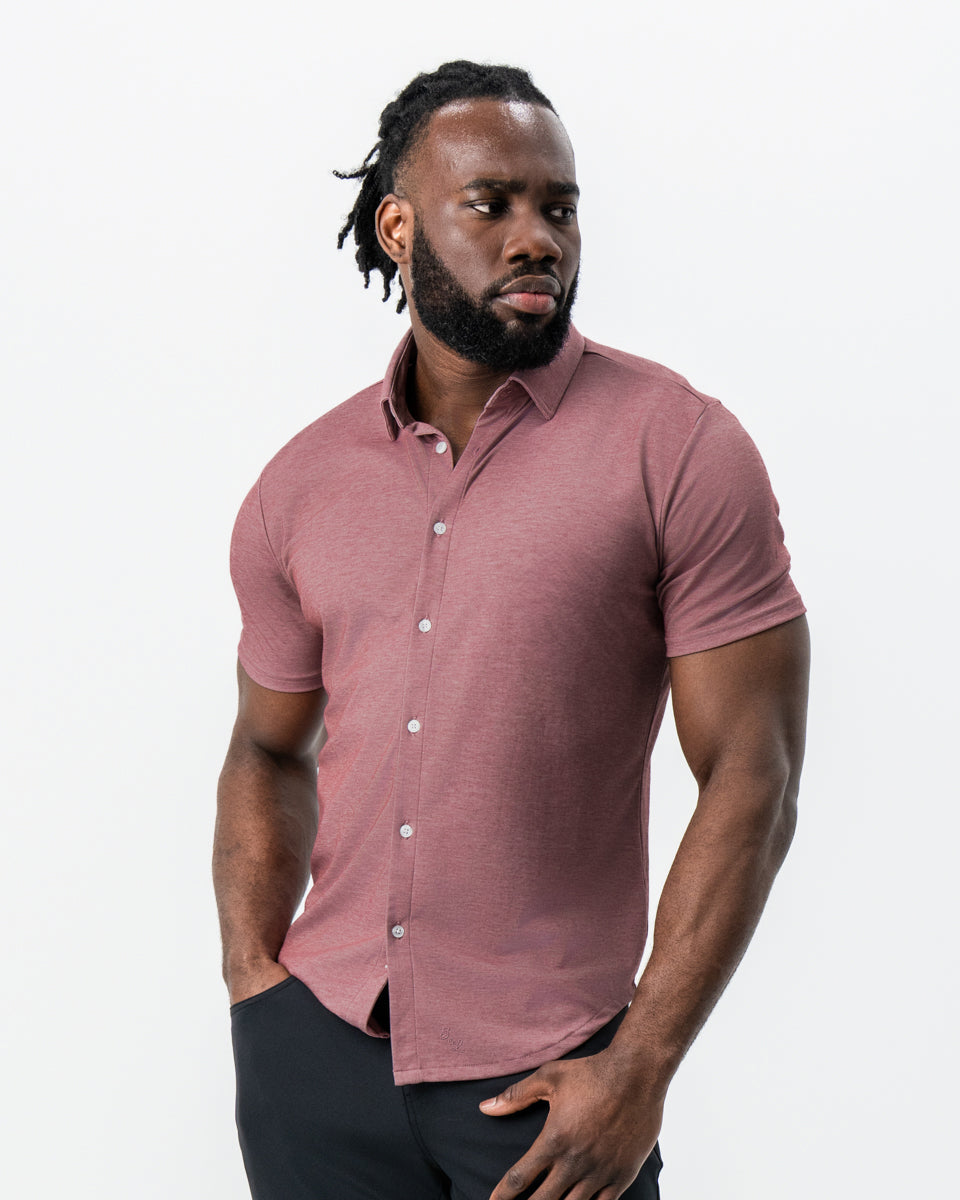 "The Booker" Maroon Pique Short Sleeve Button Down