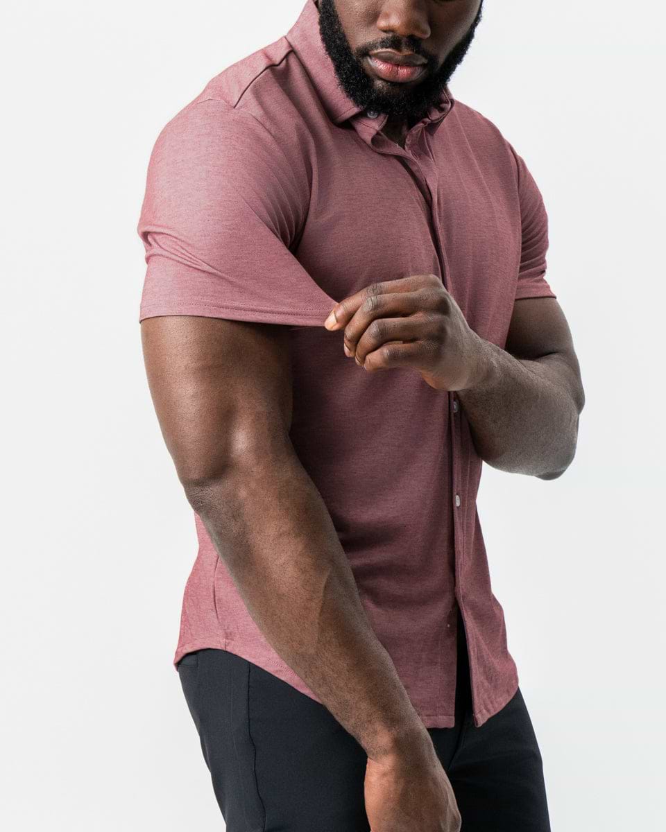 "The Booker" Maroon Pique Short Sleeve Button Down