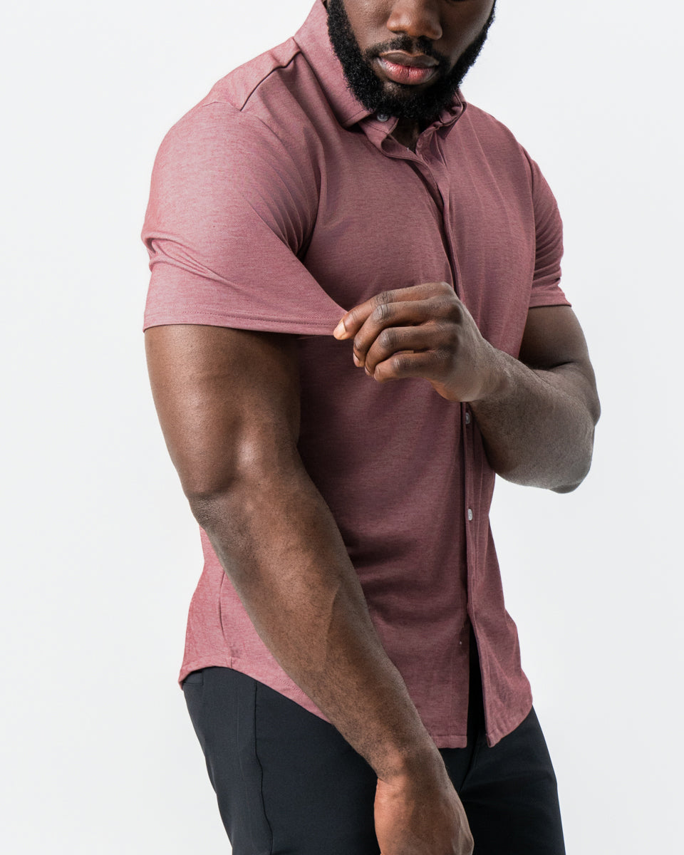 "The Booker" Maroon Pique Short Sleeve Button Down