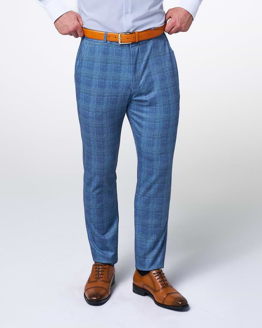 Brushed Tech Suit Pant - Electric Blue Plaid