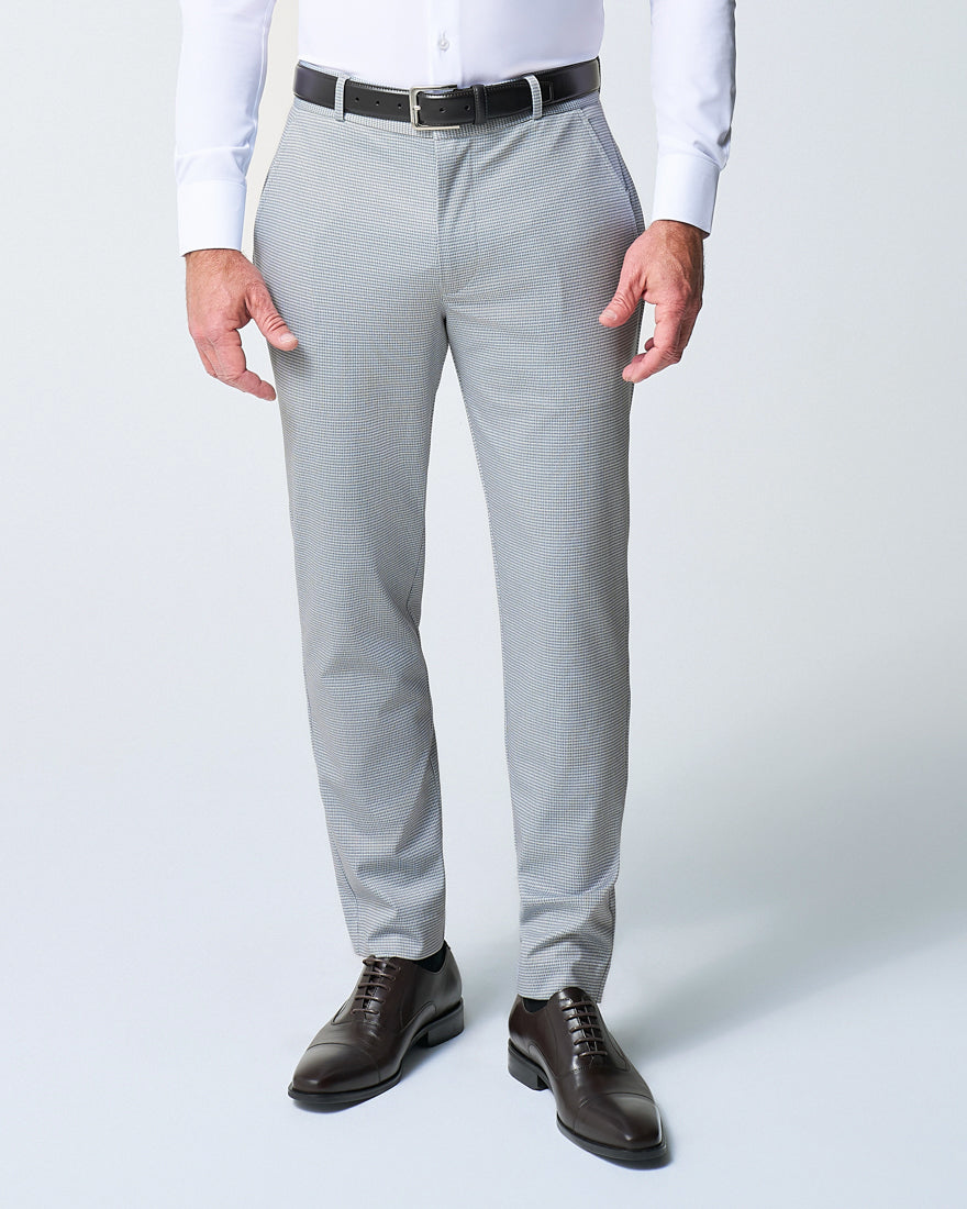 Athletic Fit Stretch Suit Pants - Grey Houndstooth Microcheck
