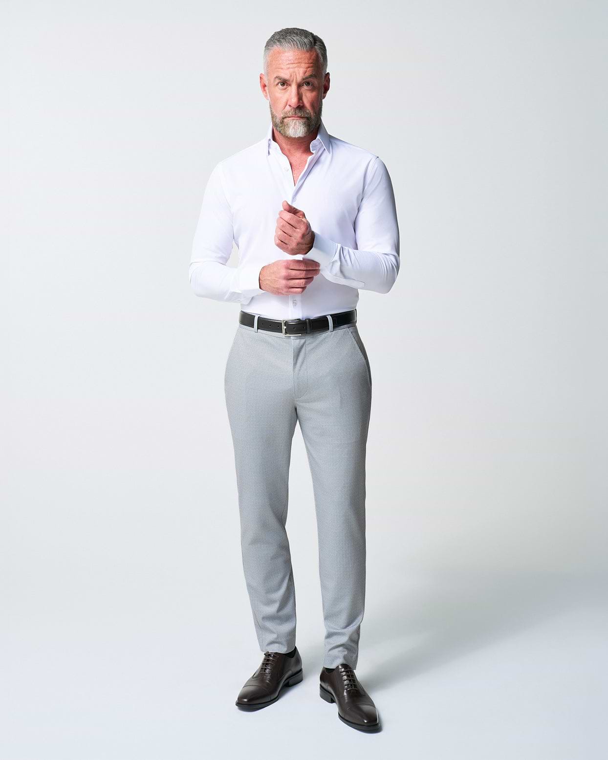 Athletic Fit Stretch Suit Pants - Grey Houndstooth Microcheck