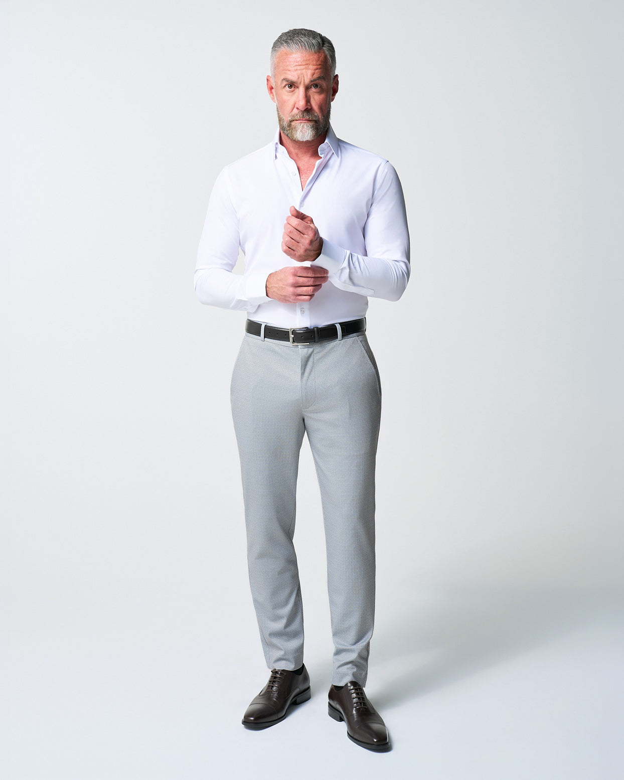 Athletic Fit Stretch Suit Pants - Grey Houndstooth Microcheck