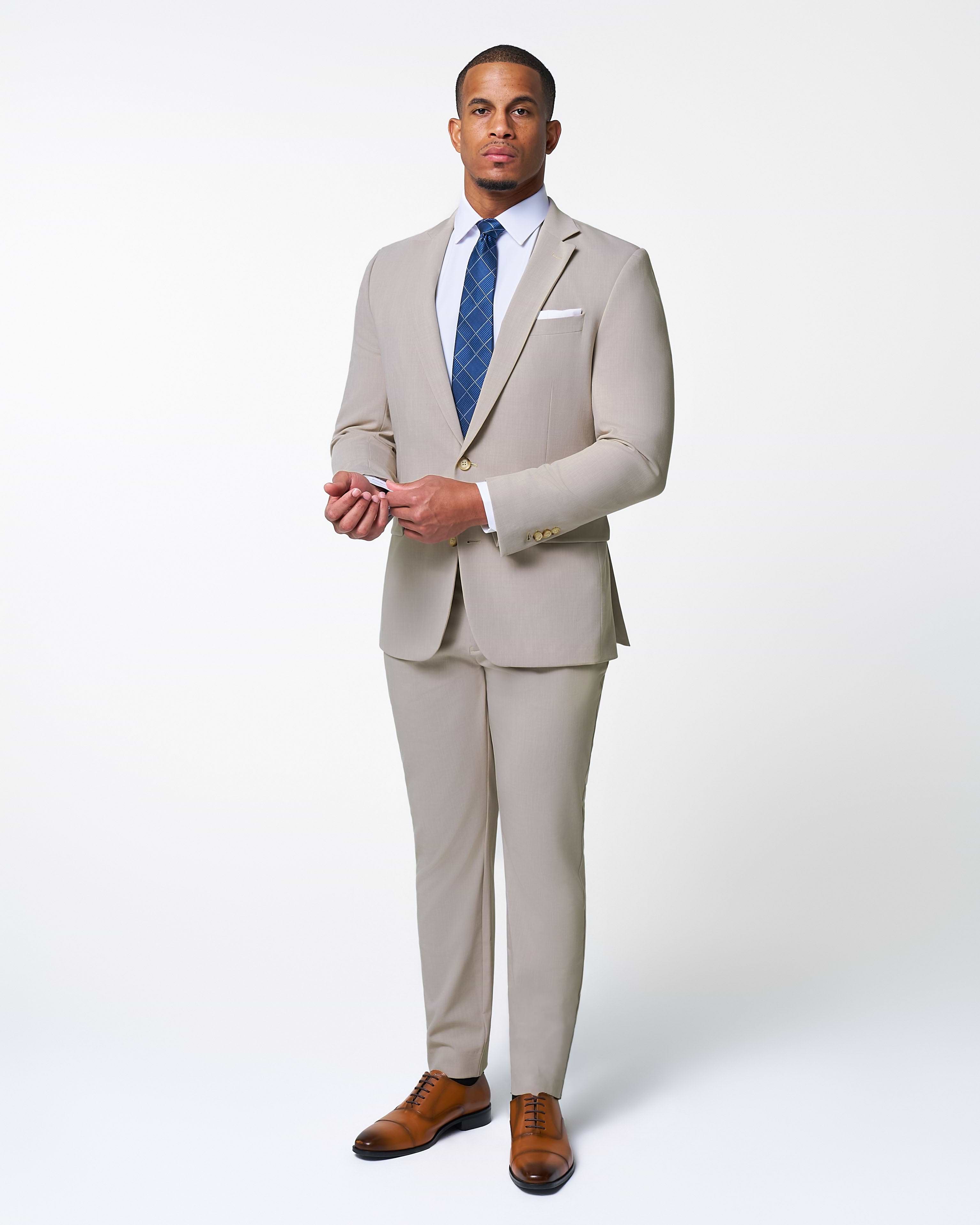 Athletic Fit Stretch Suit Pants - Heathered Stone