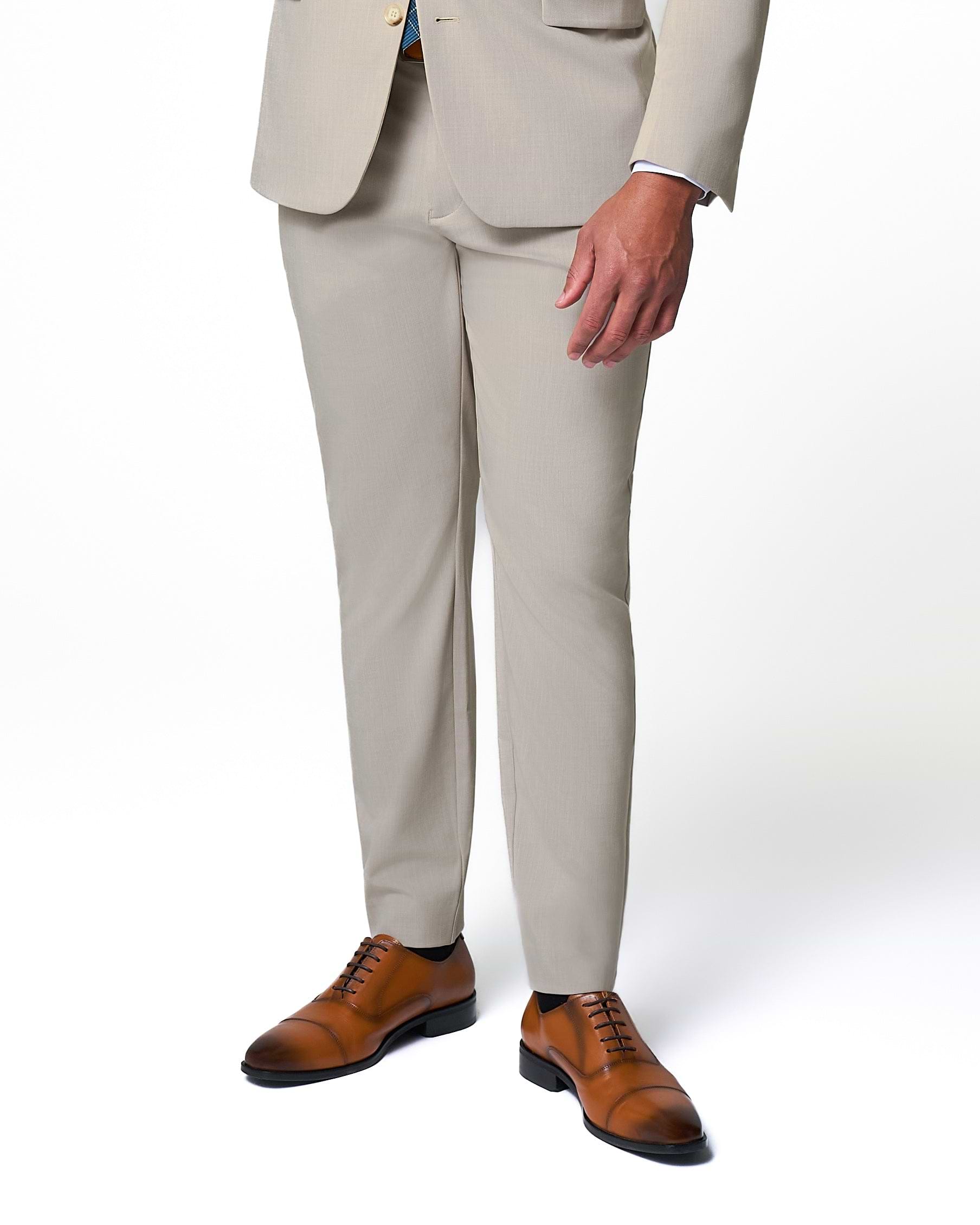 Athletic Fit Stretch Suit Pants - Heathered Stone