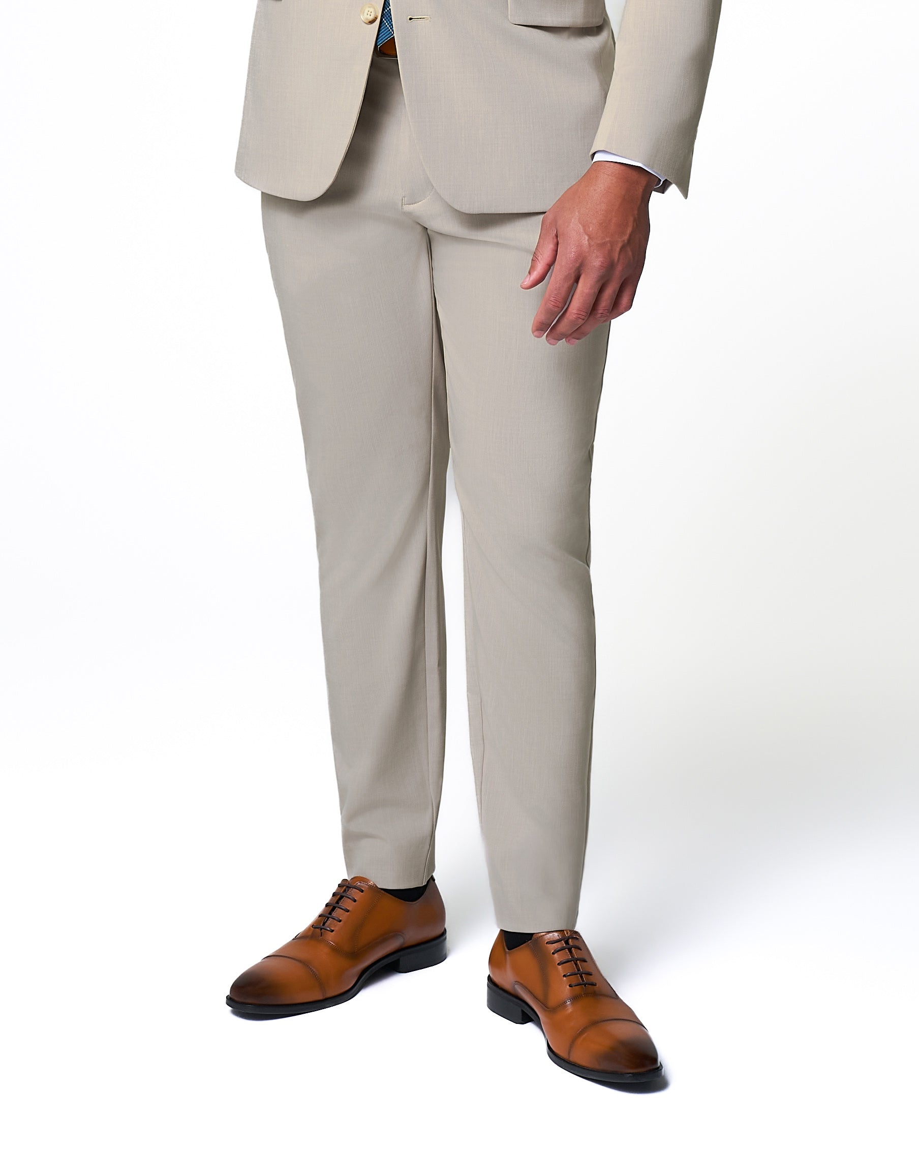 Athletic Fit Stretch Suit Pants - Heathered Stone