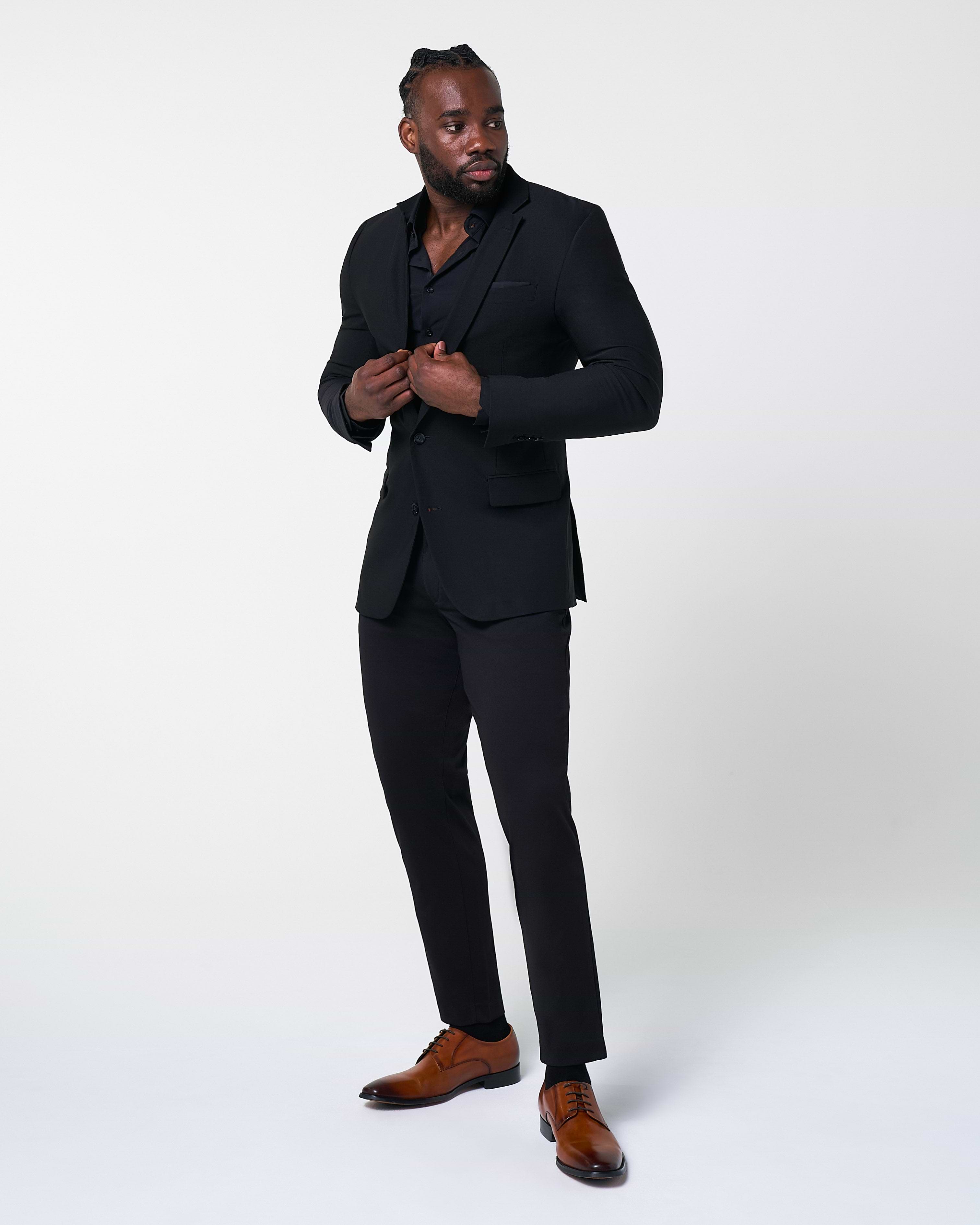 Athletic Fit Stretch Suit Pants - Black