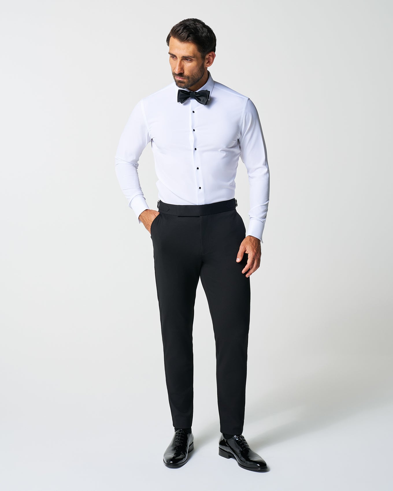 Athletic Fit Stretch Flat Front Tuxedo Pants - Black