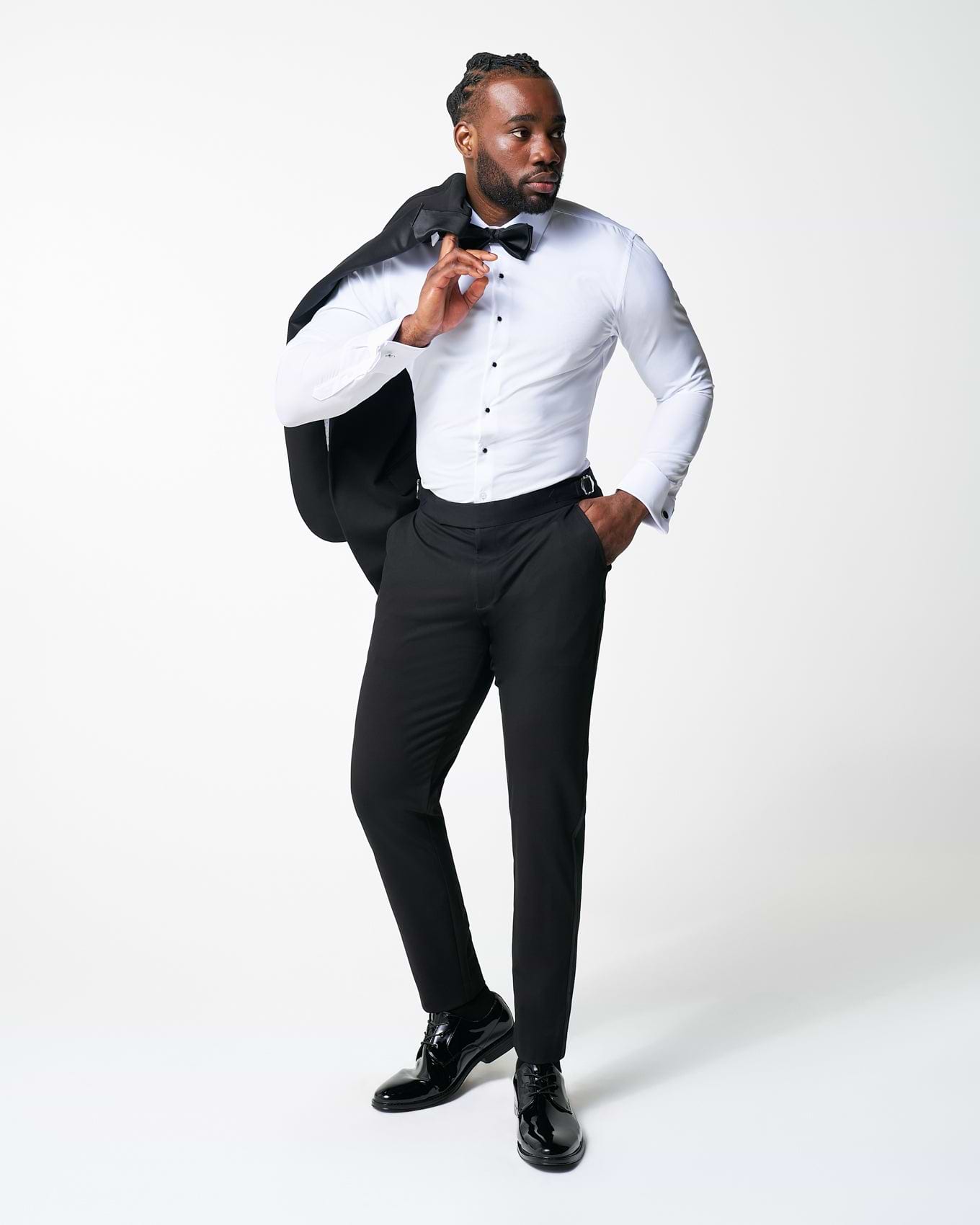 Athletic Fit Stretch Flat Front Tuxedo Pants - Black