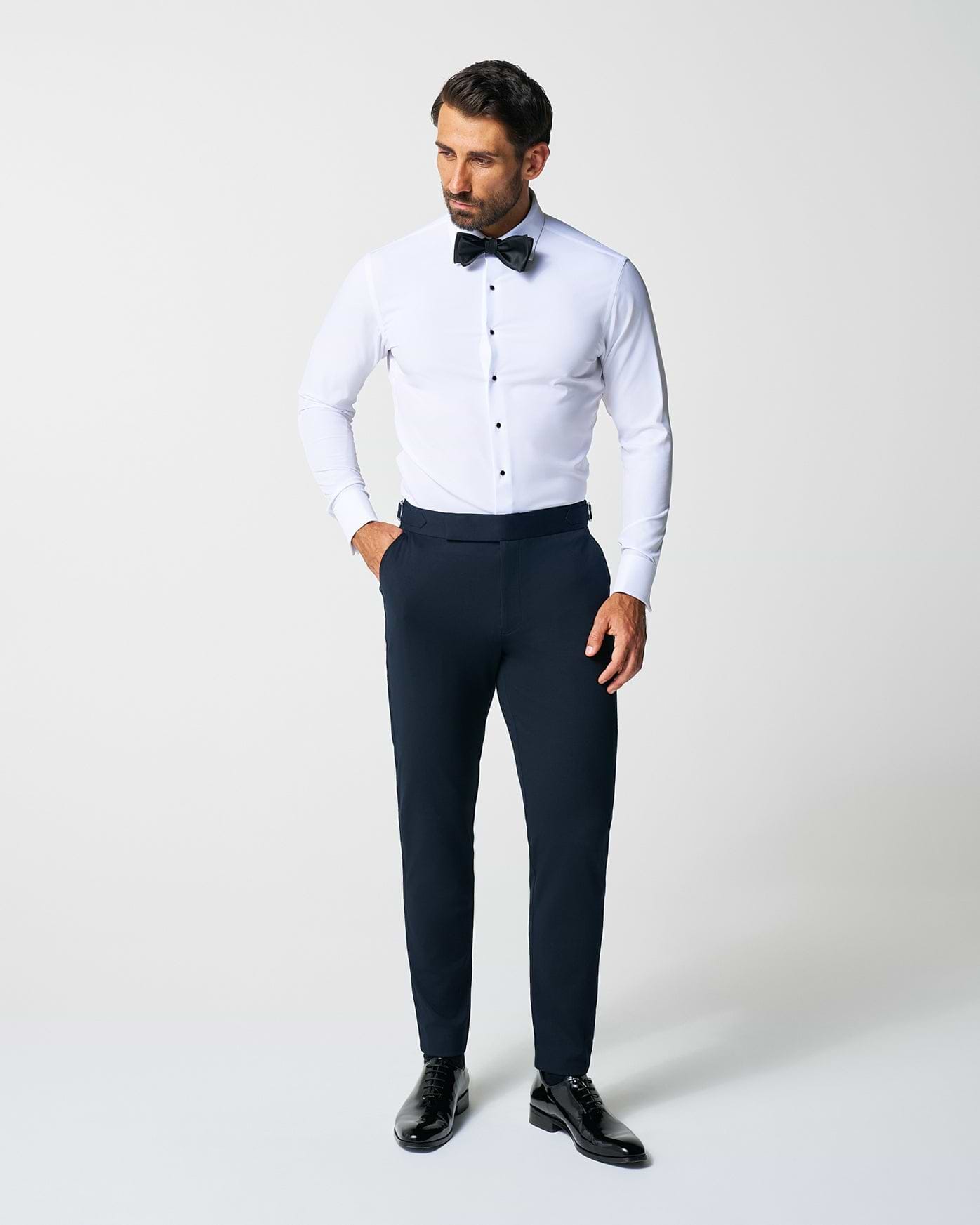 Athletic Fit Stretch Flat Front Tuxedo Pants - Navy