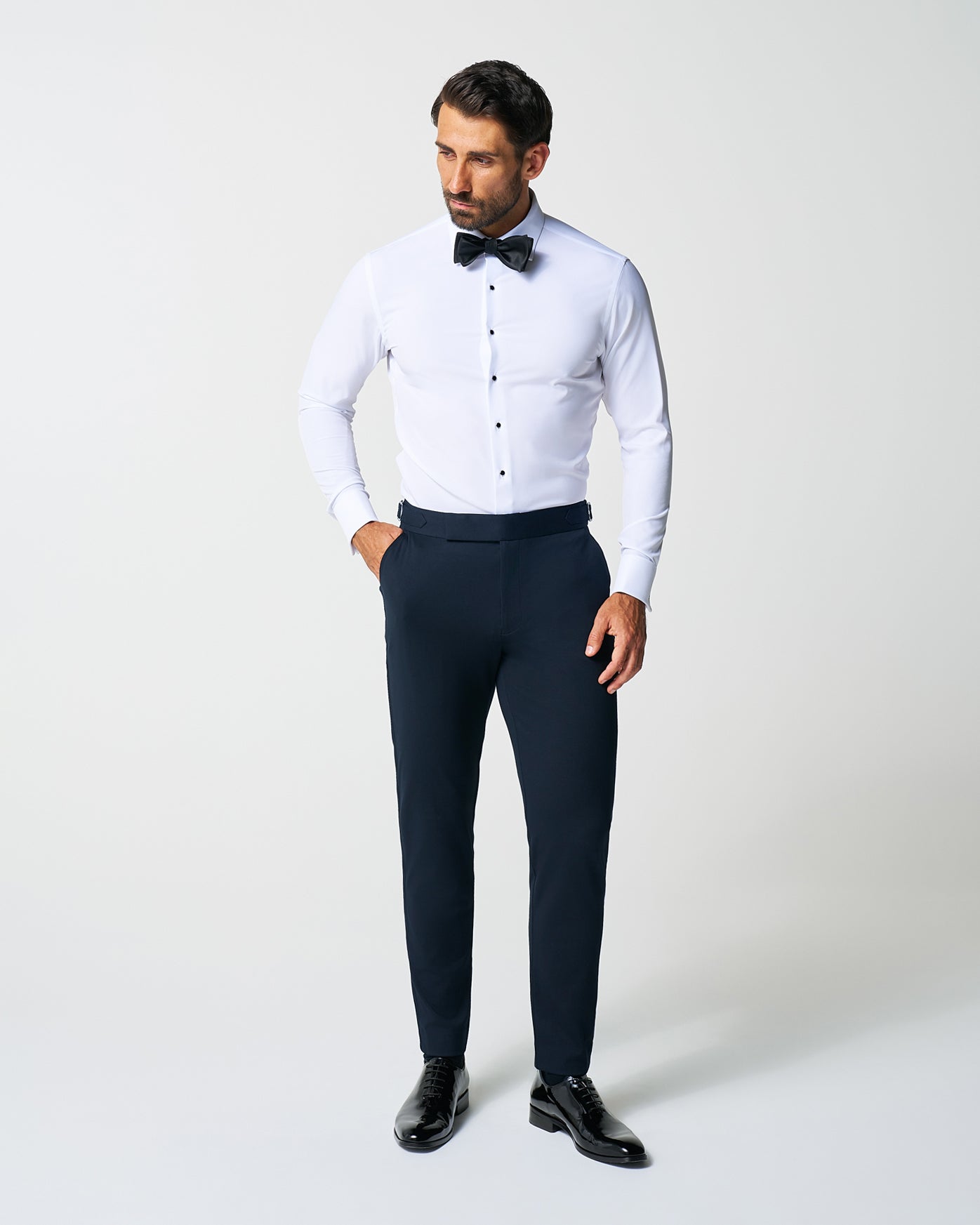Athletic Fit Stretch Flat Front Tuxedo Pants - Navy