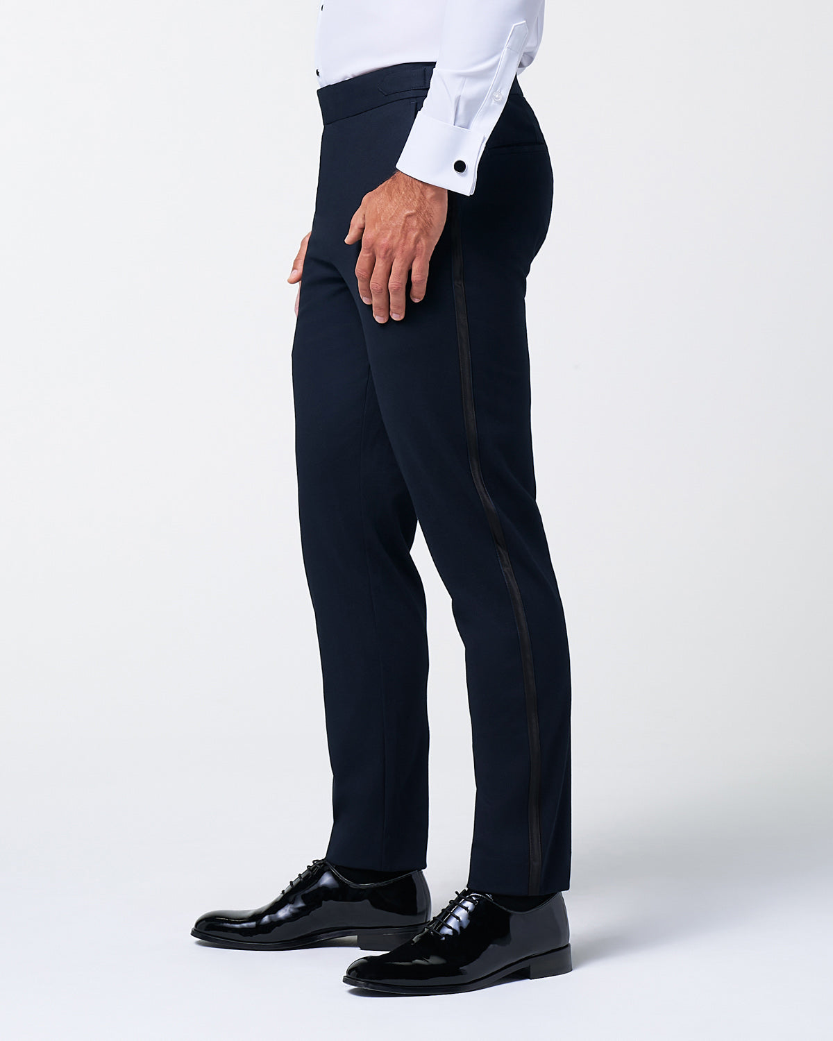Athletic Fit Stretch Flat Front Tuxedo Pants - Navy