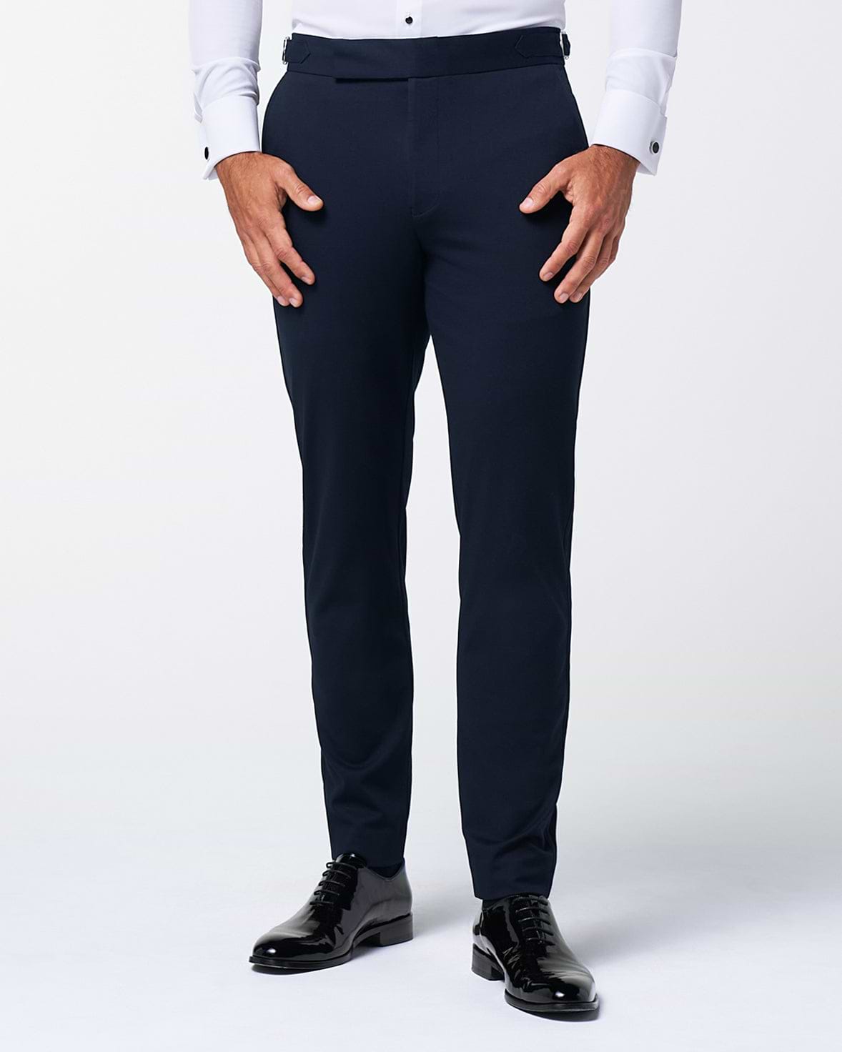 Athletic Fit Stretch Flat Front Tuxedo Pants - Navy