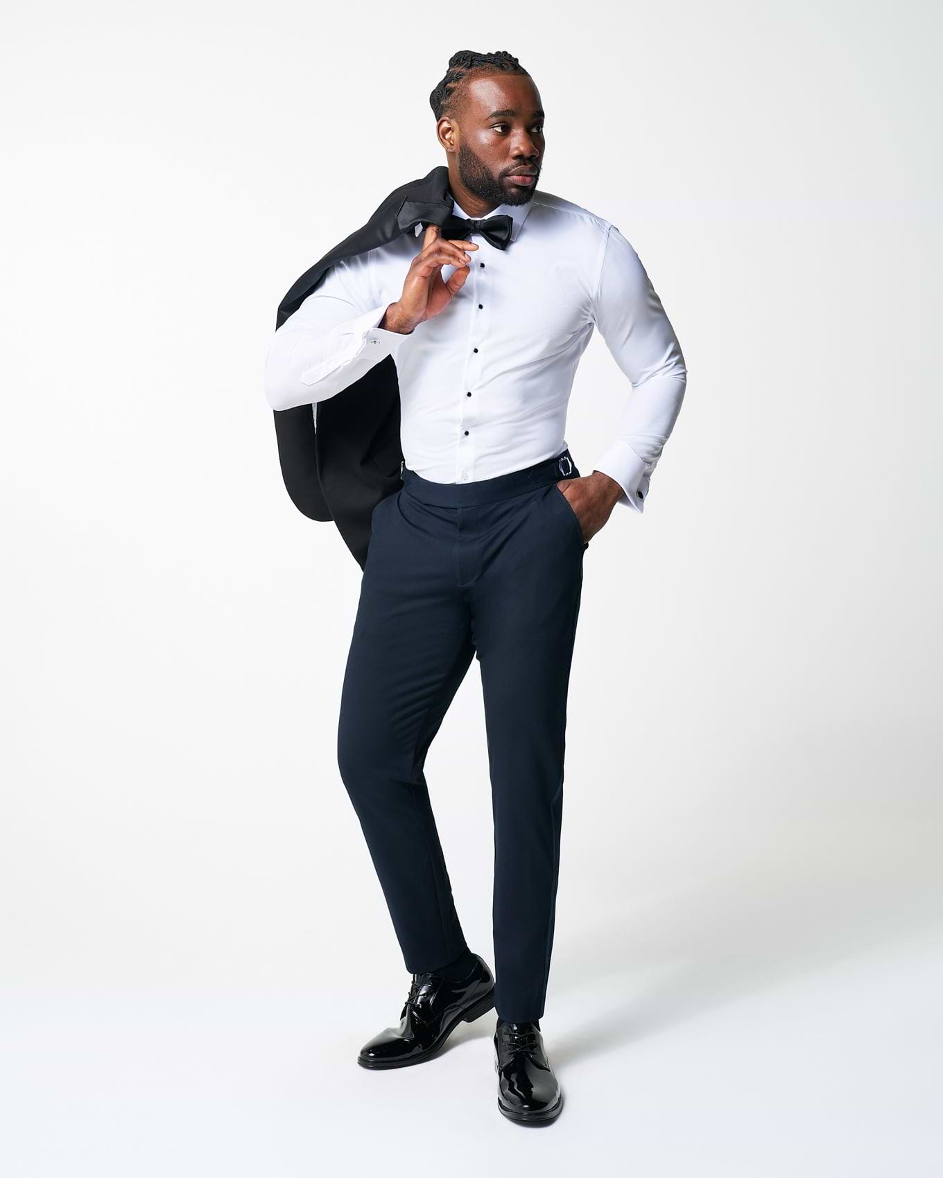 Athletic Fit Stretch Flat Front Tuxedo Pants - Navy