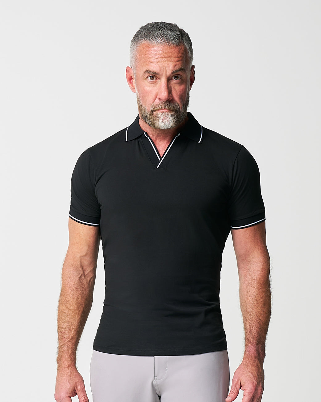 "The Gage" Black with White Tipped Polo