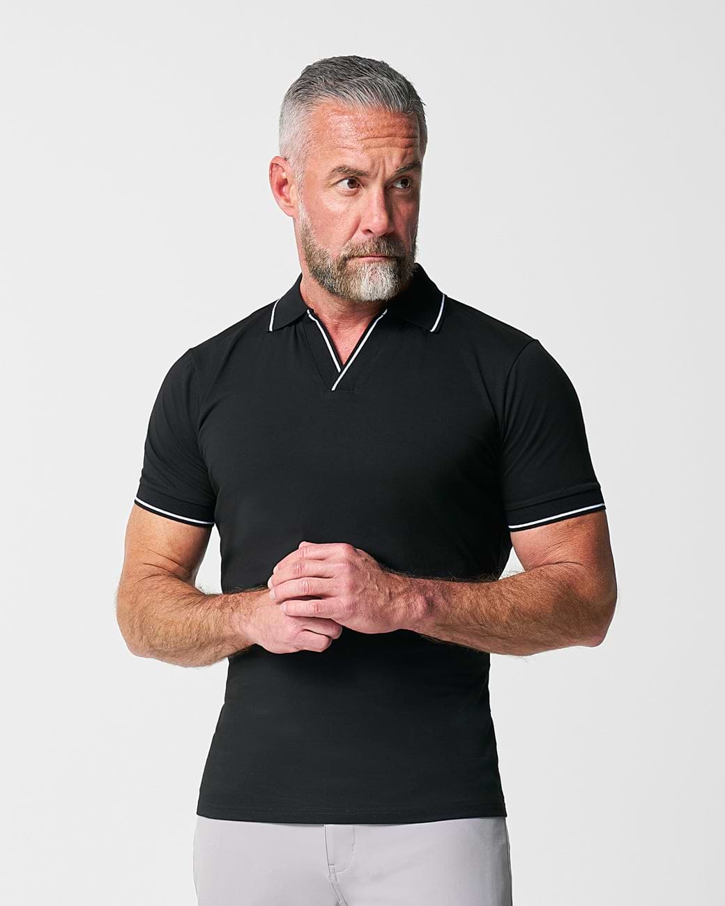"The Gage" Black with White Tipped Polo