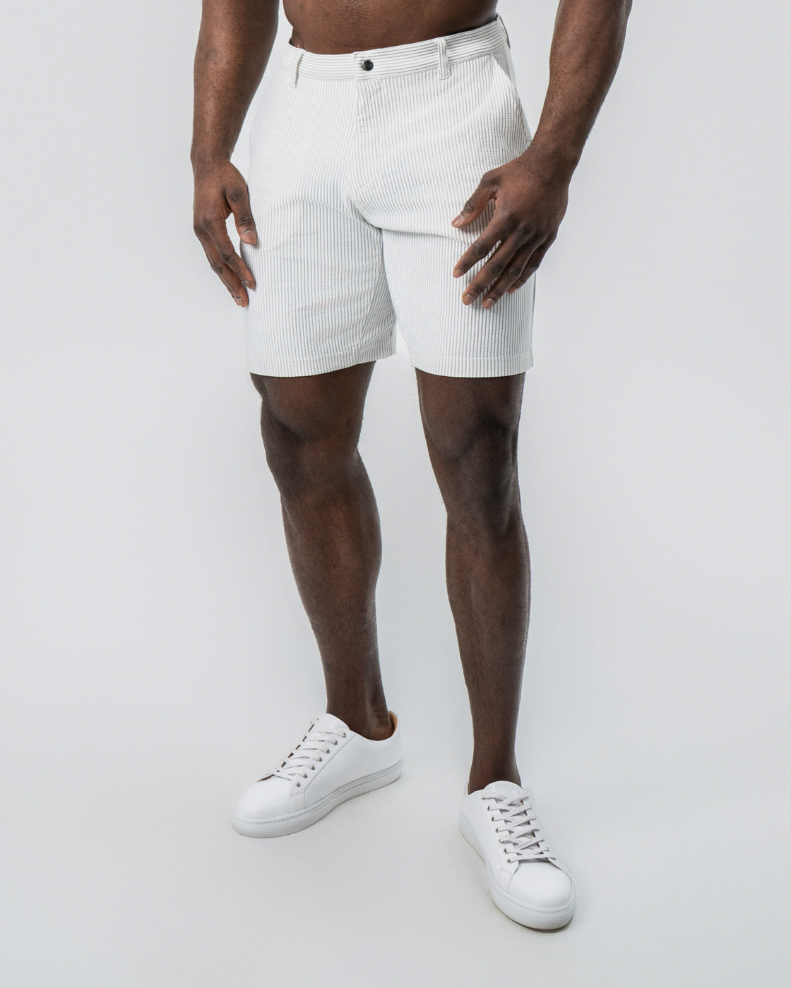 Athletic Fit Shorts - Grey & White Seersucker