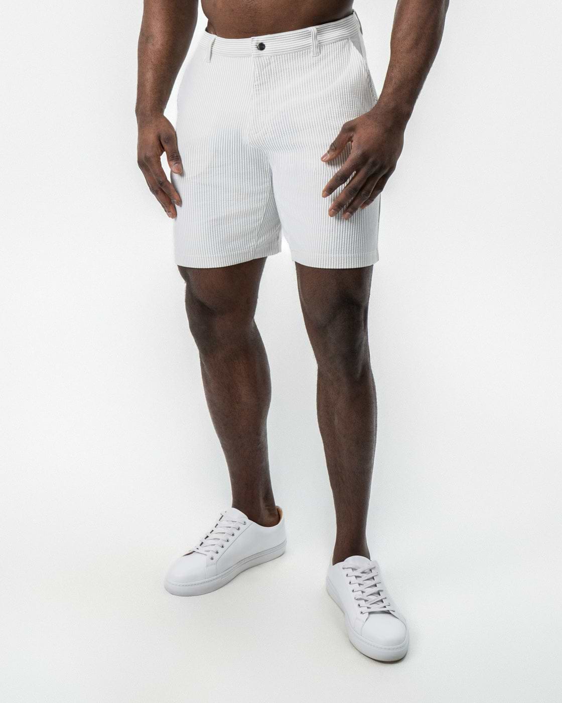 Athletic Fit Shorts - Grey & White Seersucker
