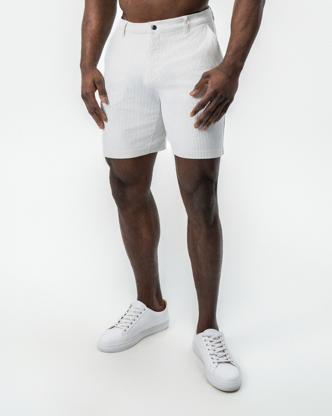 Athletic Fit Shorts - Grey & White Seersucker
