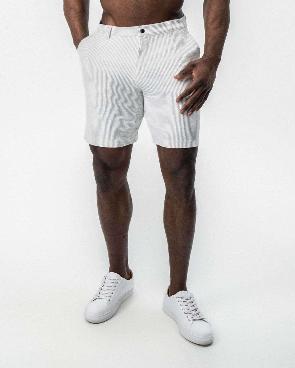 Athletic Fit Shorts - Grey & White Seersucker