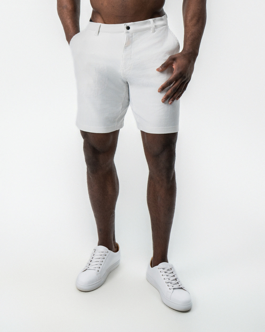 Athletic Fit Shorts - Grey & White Seersucker