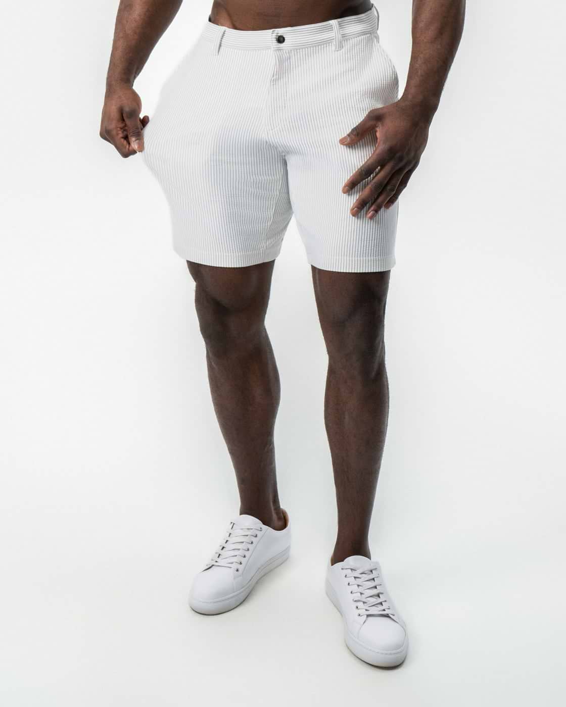 Athletic Fit Shorts - Grey & White Seersucker
