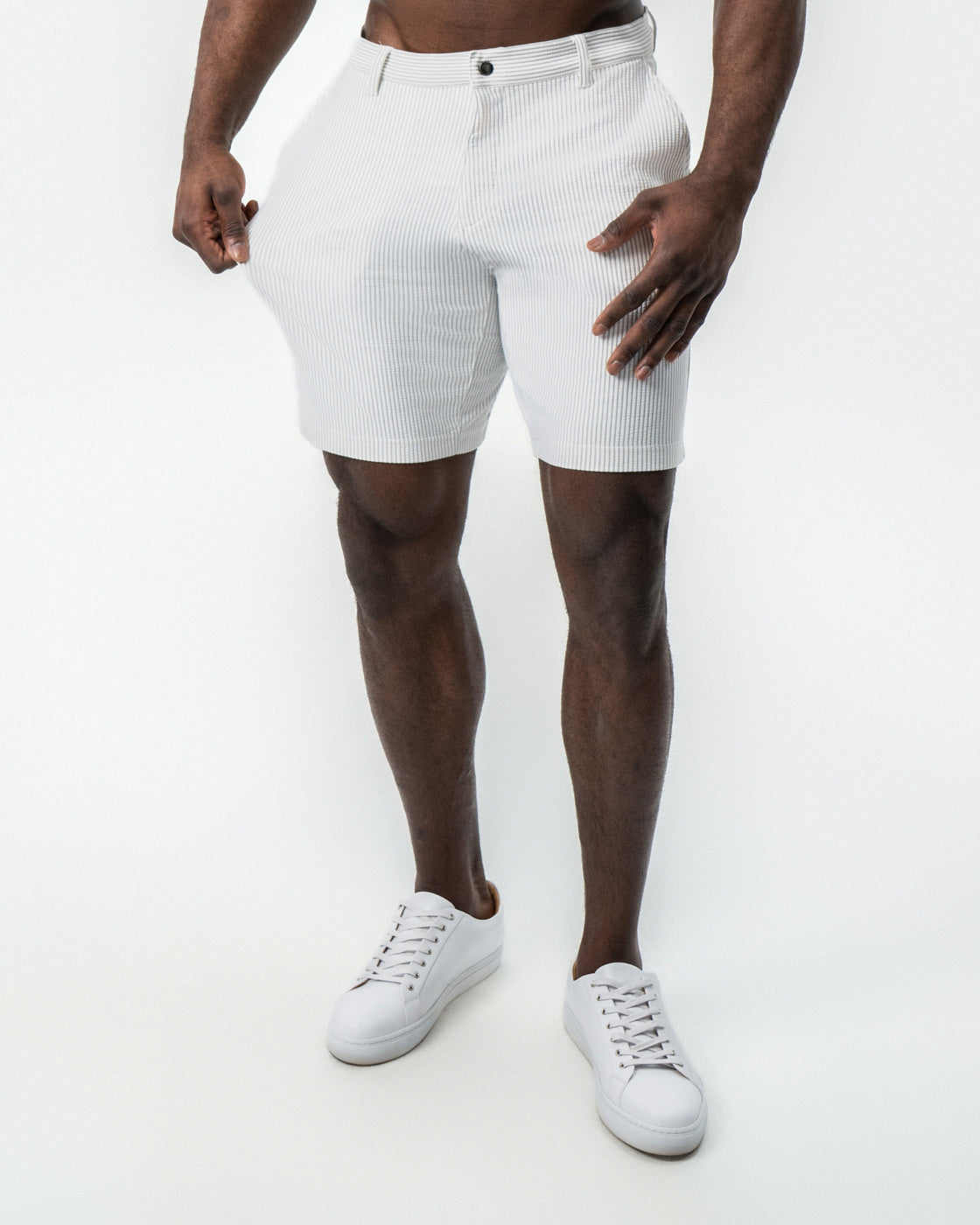 Athletic Fit Shorts - Grey & White Seersucker