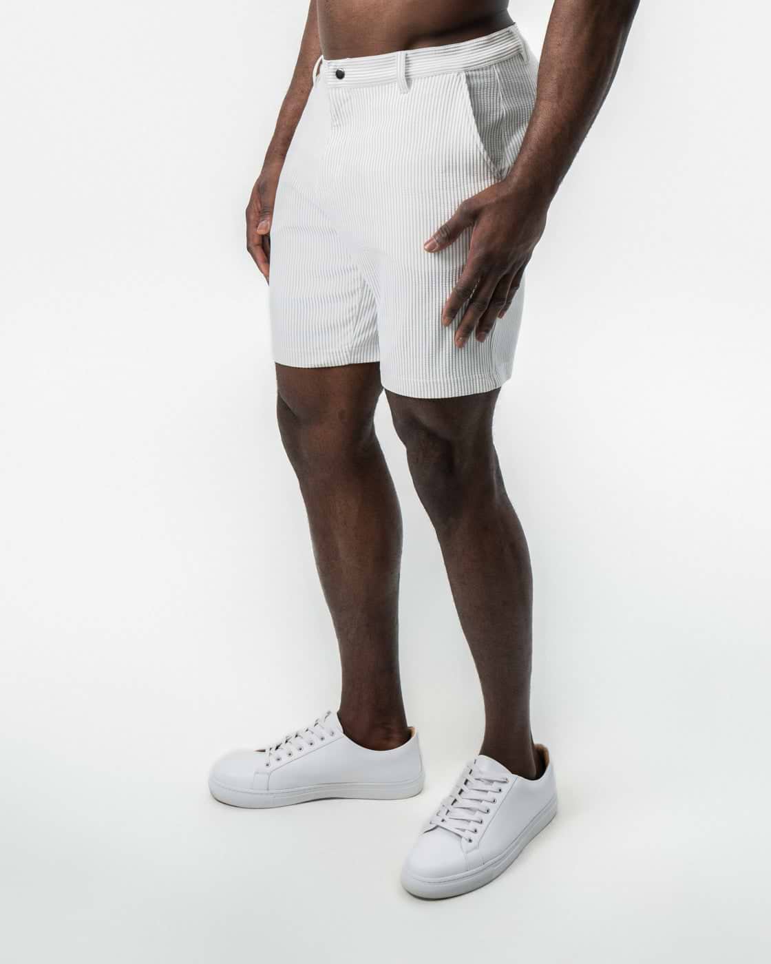 Athletic Fit Shorts - Grey & White Seersucker