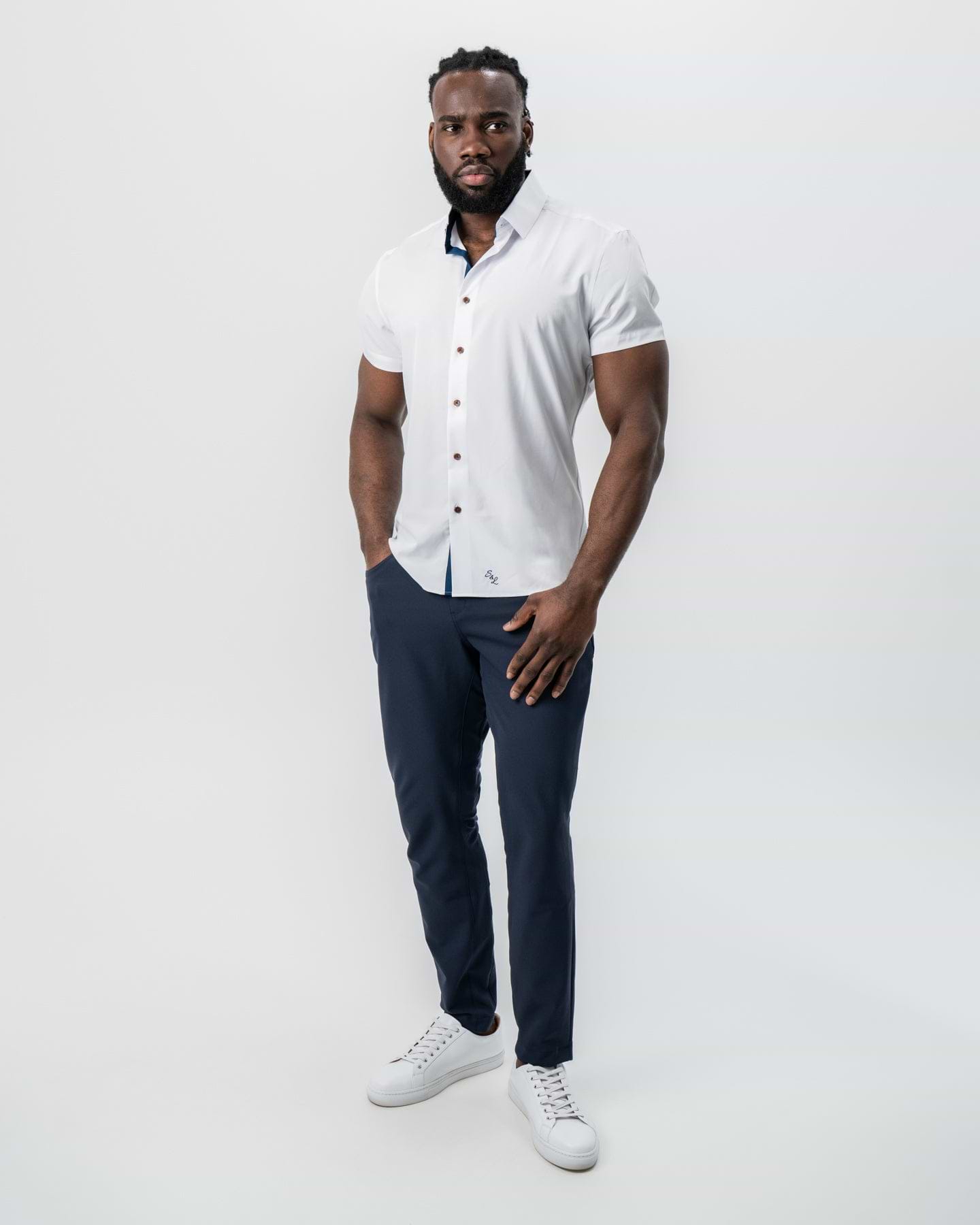 "The Hampton" White with Navy Accents