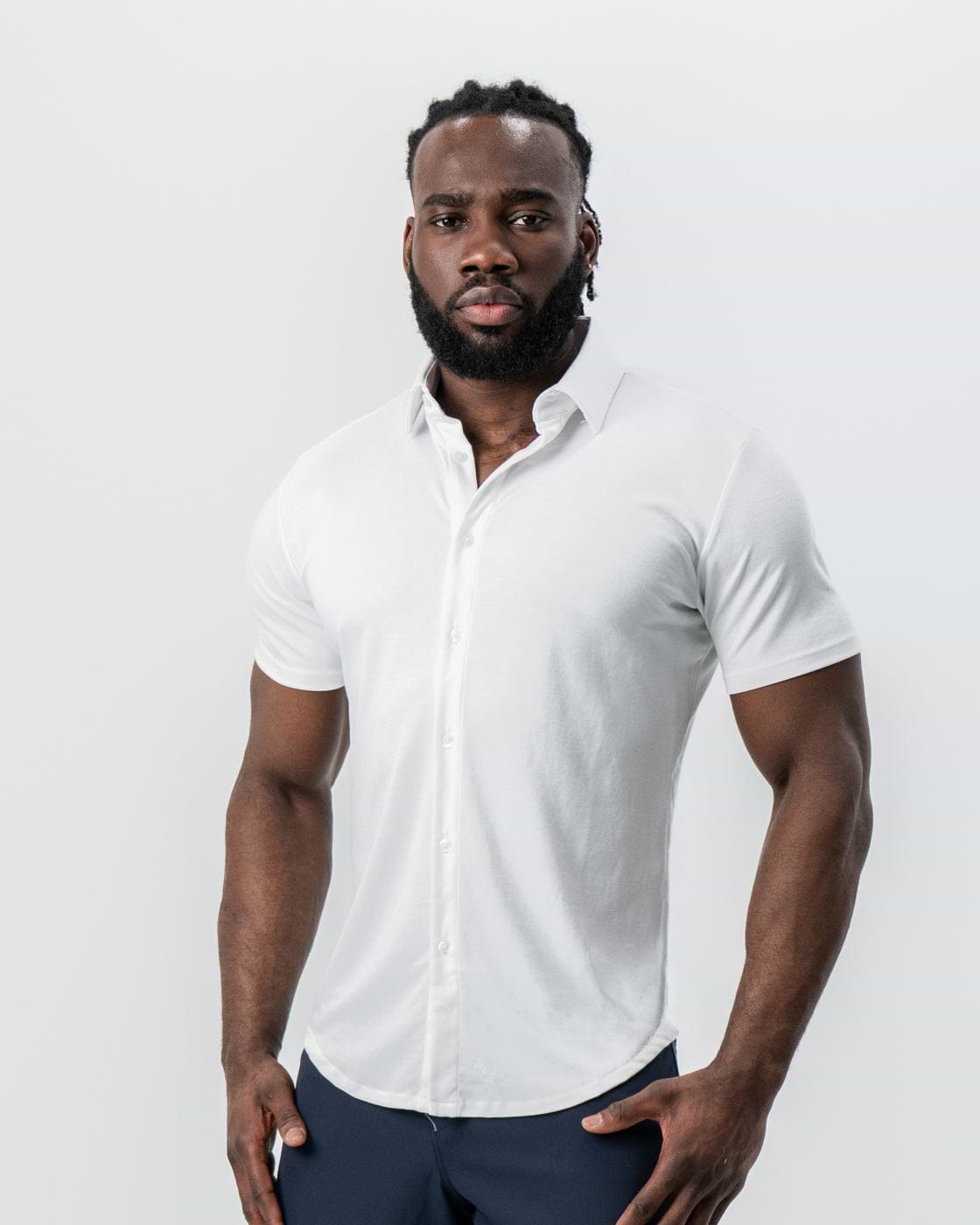 "The Kendric" White Pique Short Sleeve Button Down