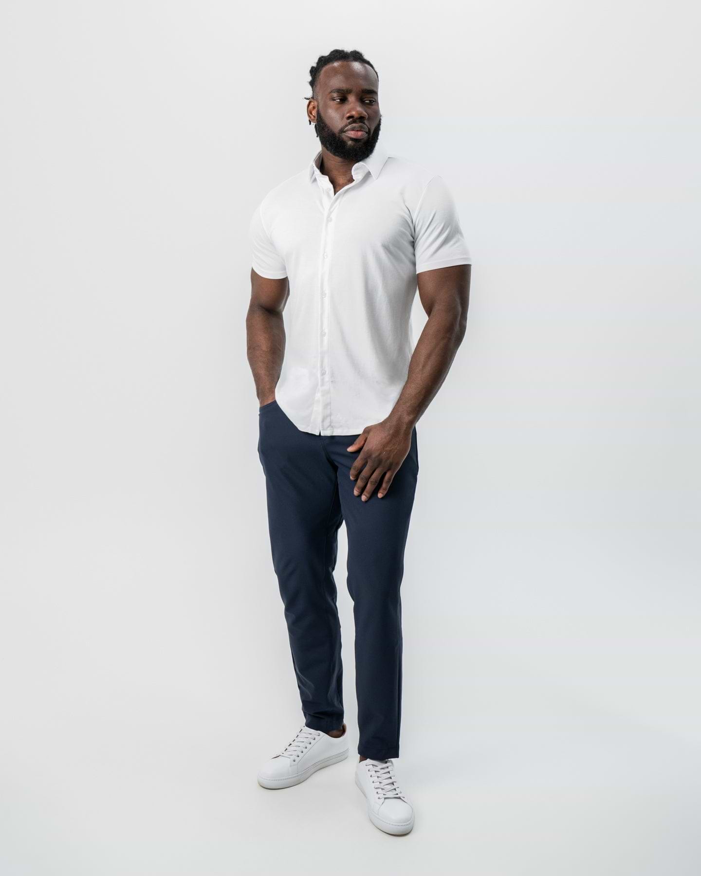 "The Kendric" White Pique Short Sleeve Button Down