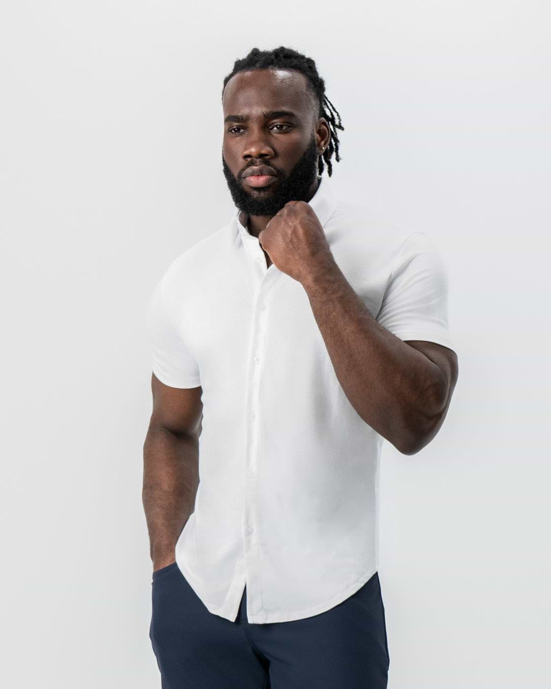 "The Kendric" White Pique Short Sleeve Button Down