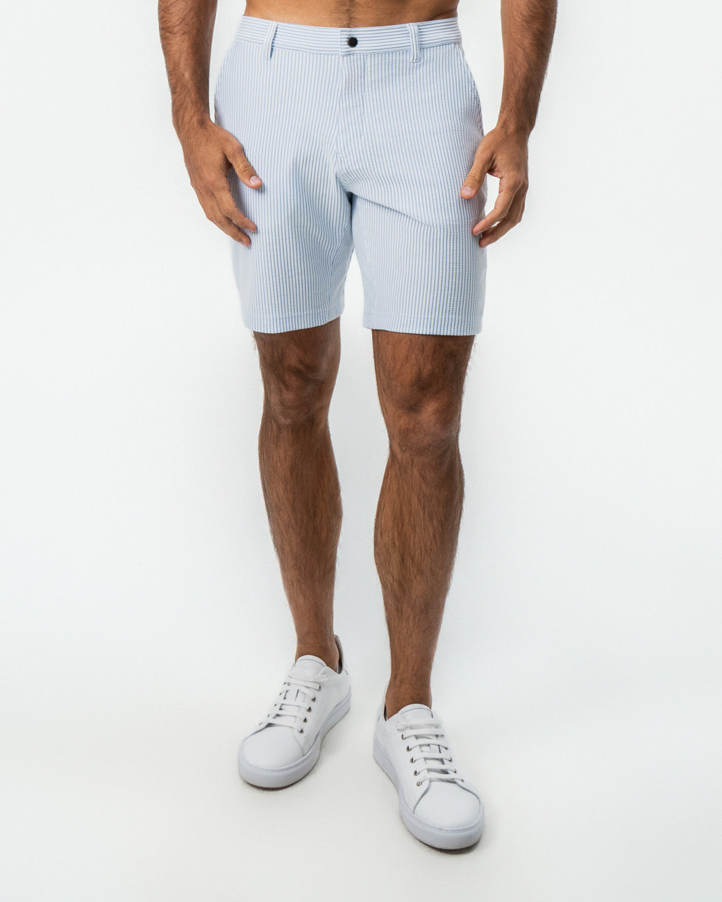 Athletic Fit Shorts - Light Blue & White Seersucker
