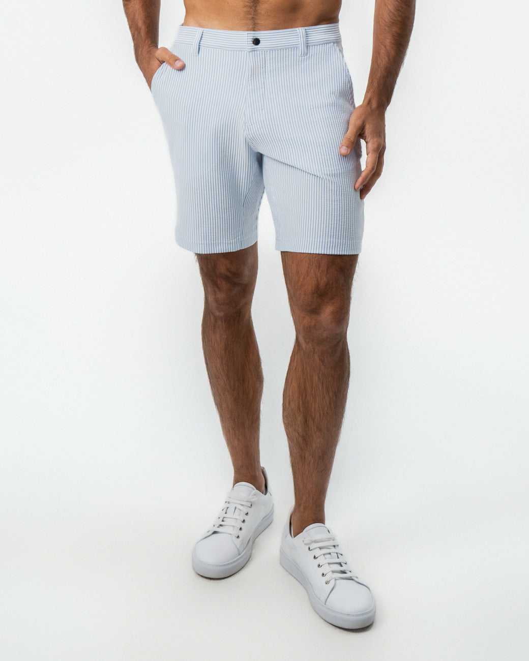 Athletic Fit Shorts - Light Blue & White Seersucker