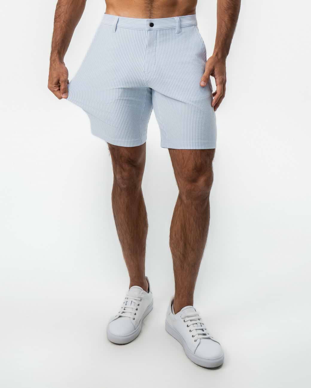 Athletic Fit Shorts - Light Blue & White Seersucker