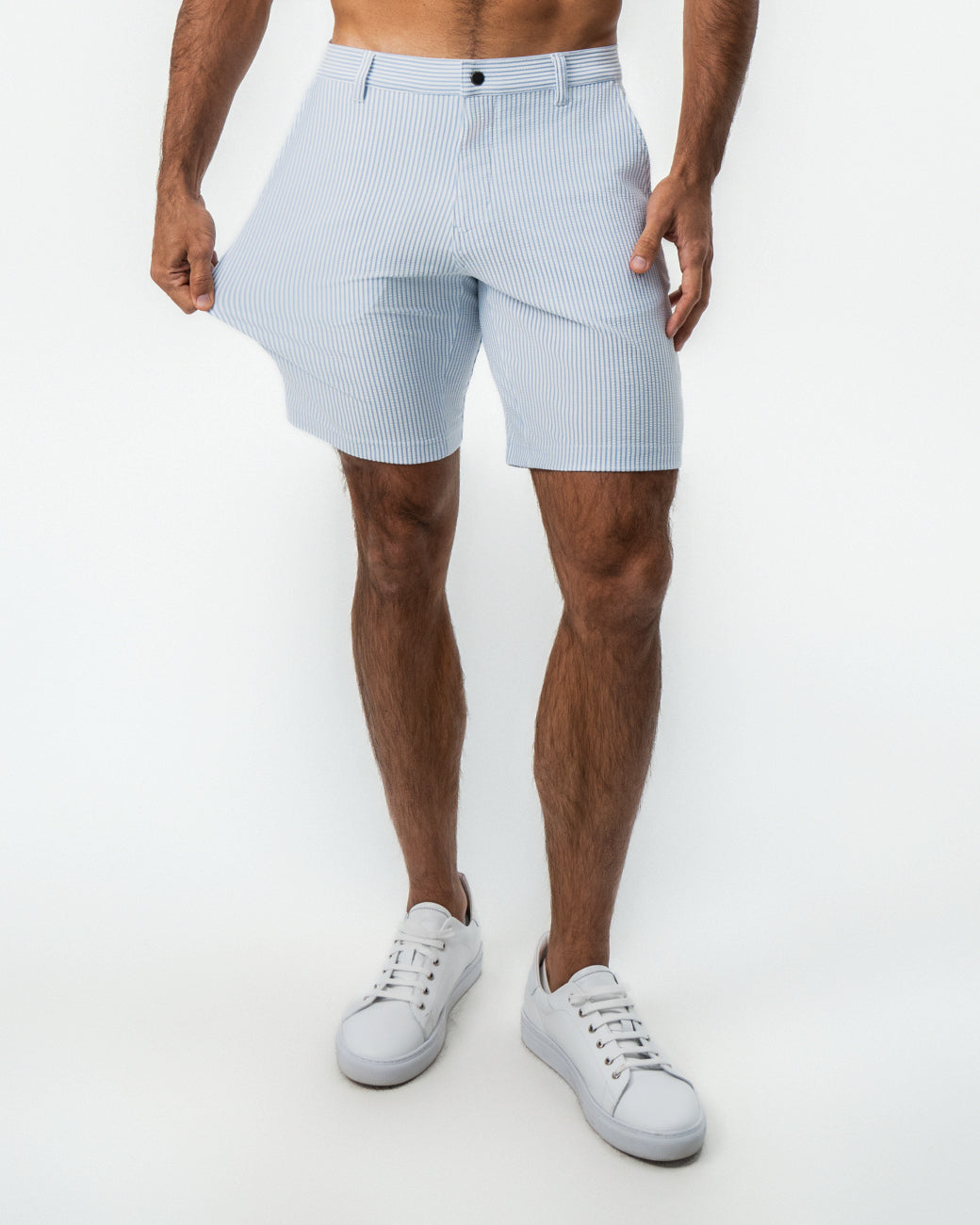 Athletic Fit Shorts - Light Blue & White Seersucker