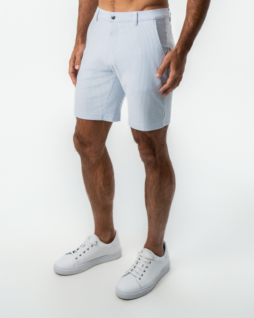 Athletic Fit Shorts - Light Blue & White Seersucker
