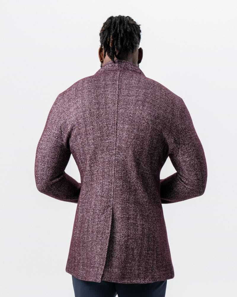 Maroon Herringbone Open Button Overcoat